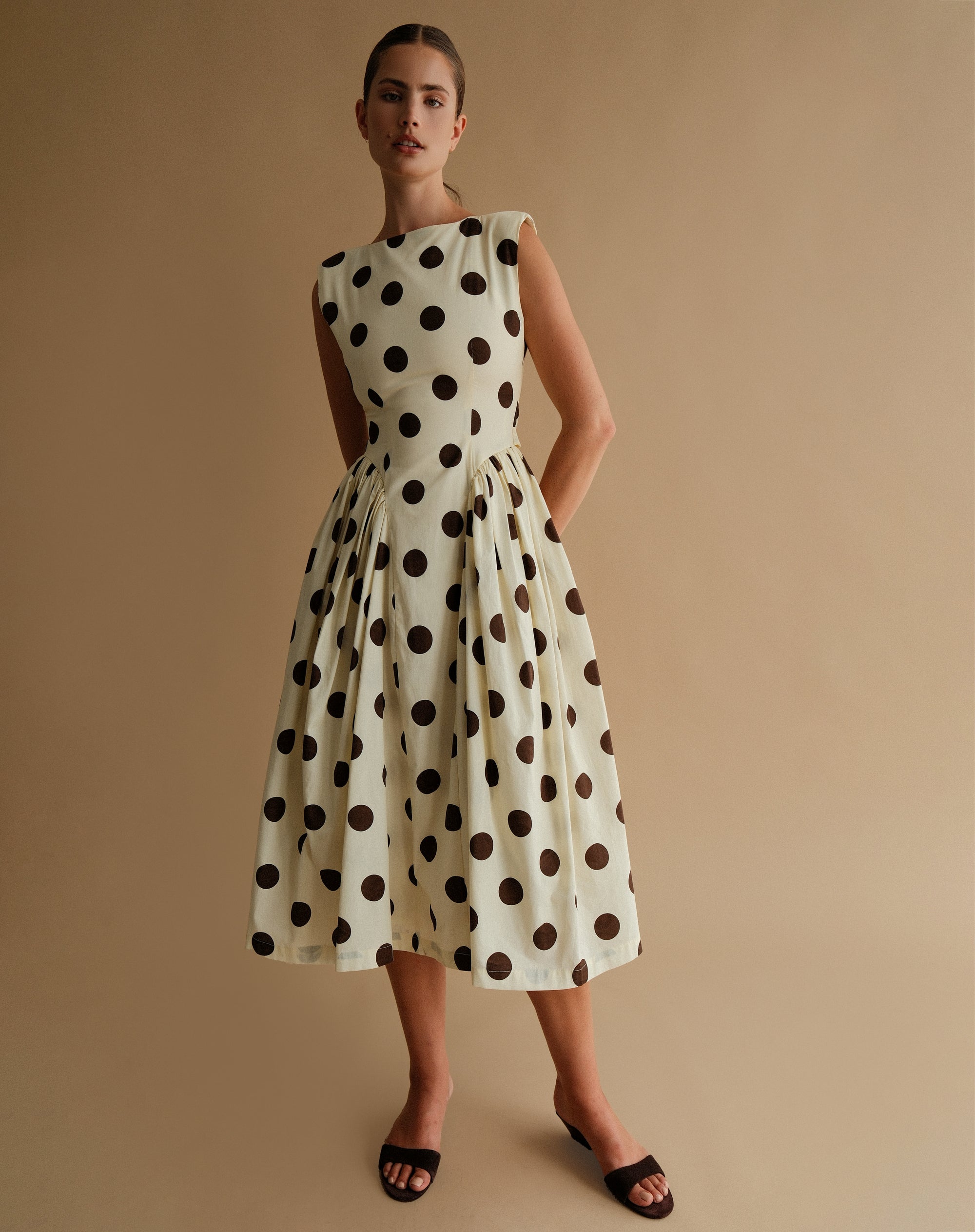 Chloe Dress, Brown Polka