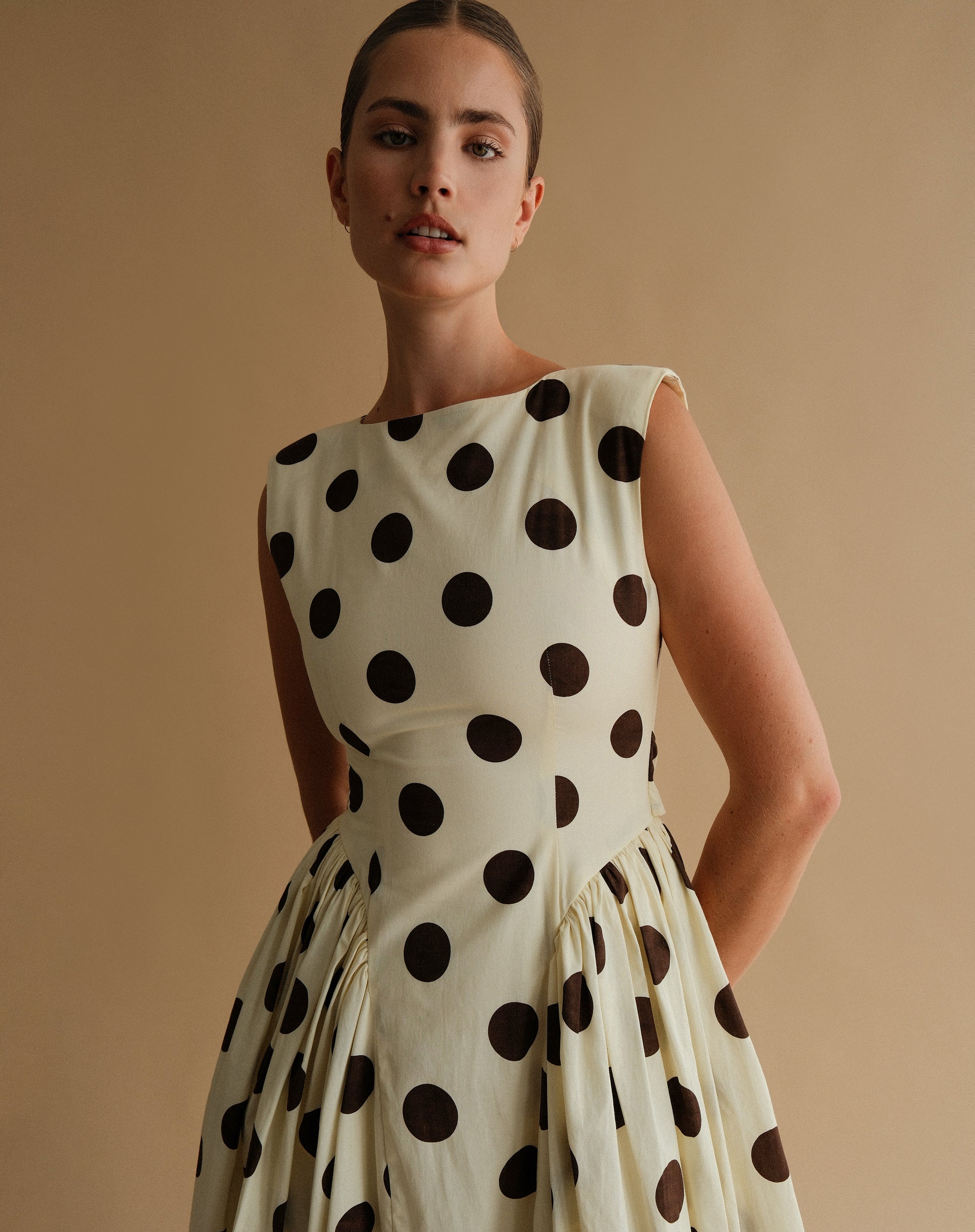 Chloe Dress, Brown Polka