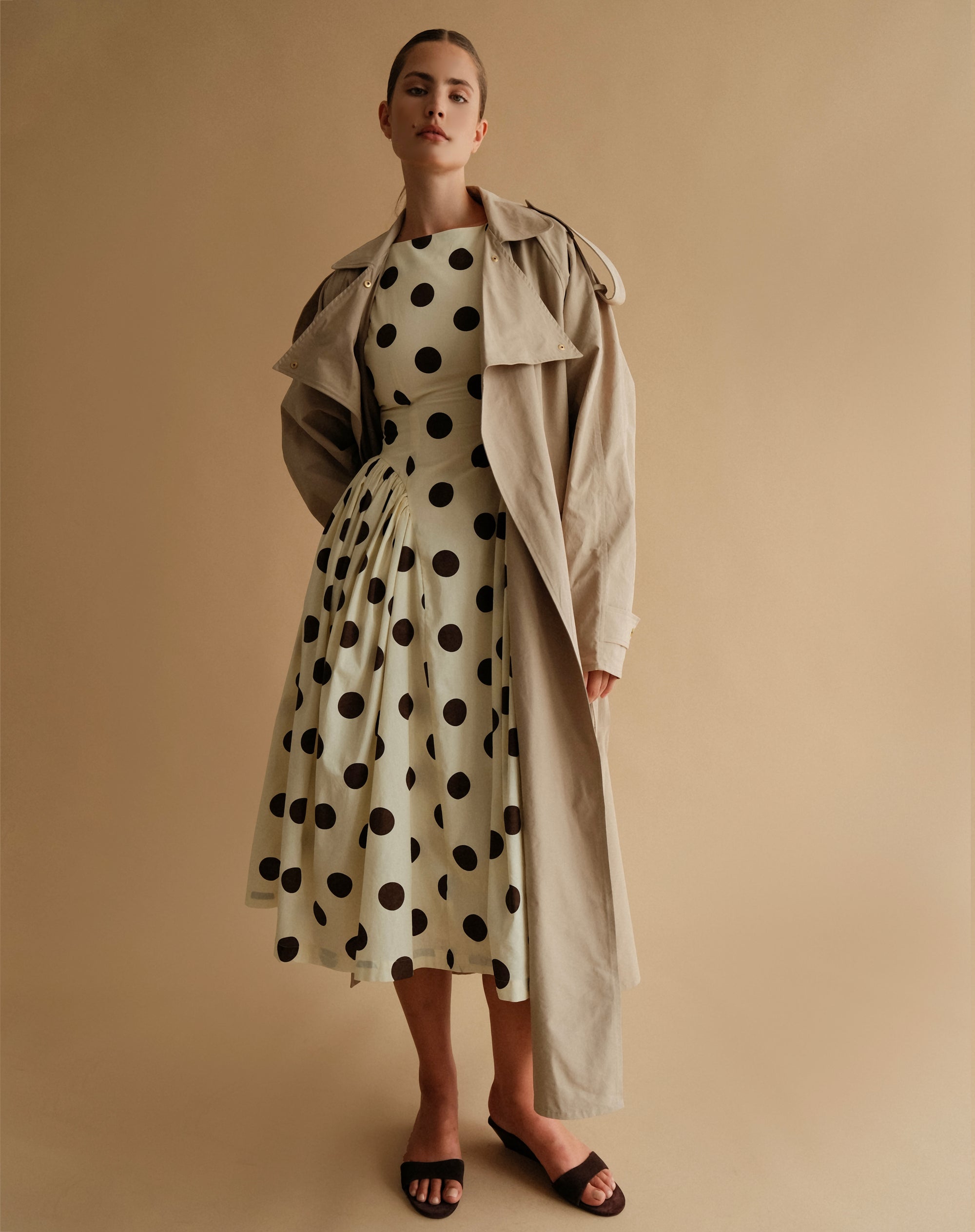 Chloe Dress, Brown Polka