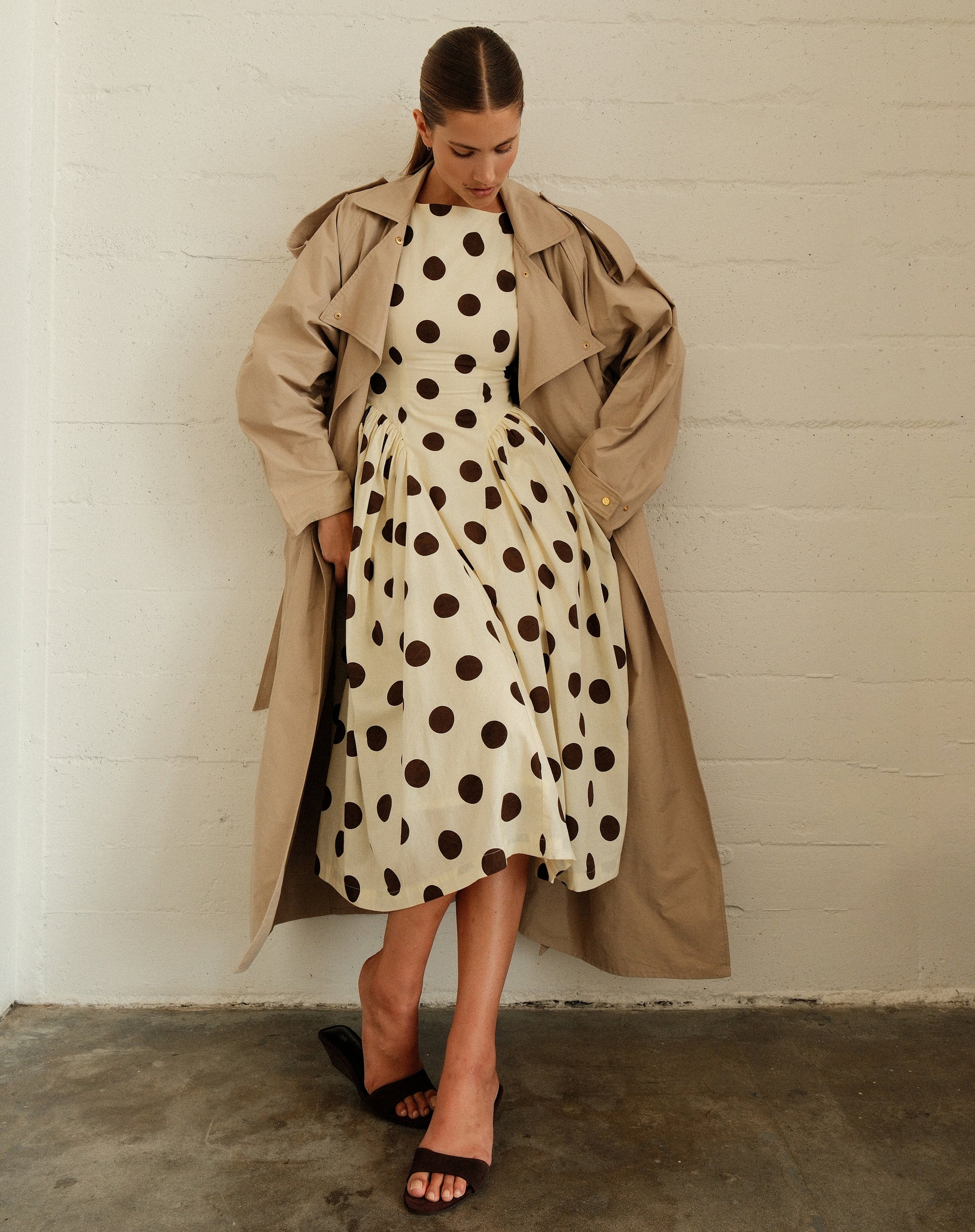 Chloe Dress, Brown Polka