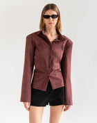 Kai Suede Cinched Jacket Top, Dark Cherry