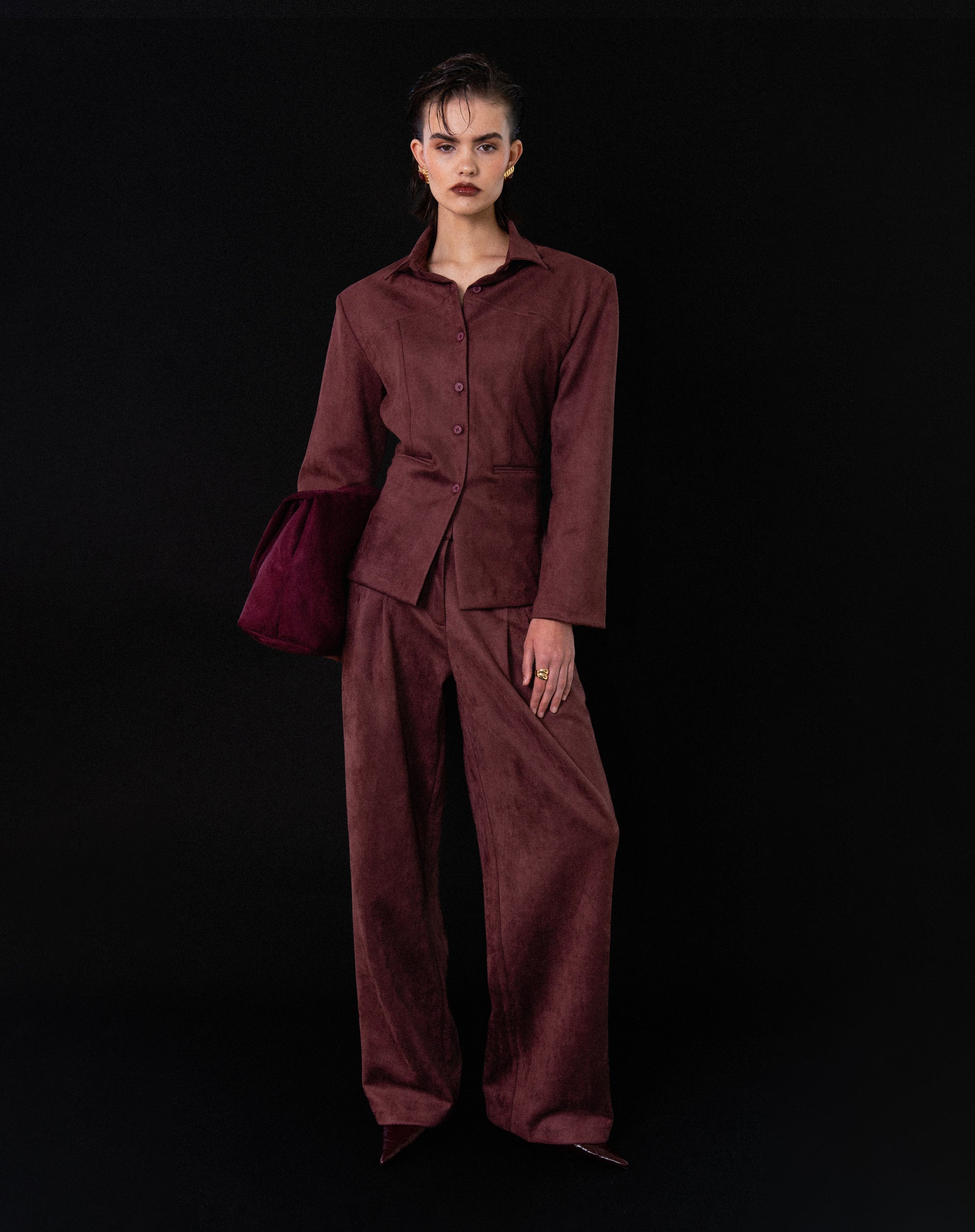 Mara Suede Wide Leg Pants, Burgundy