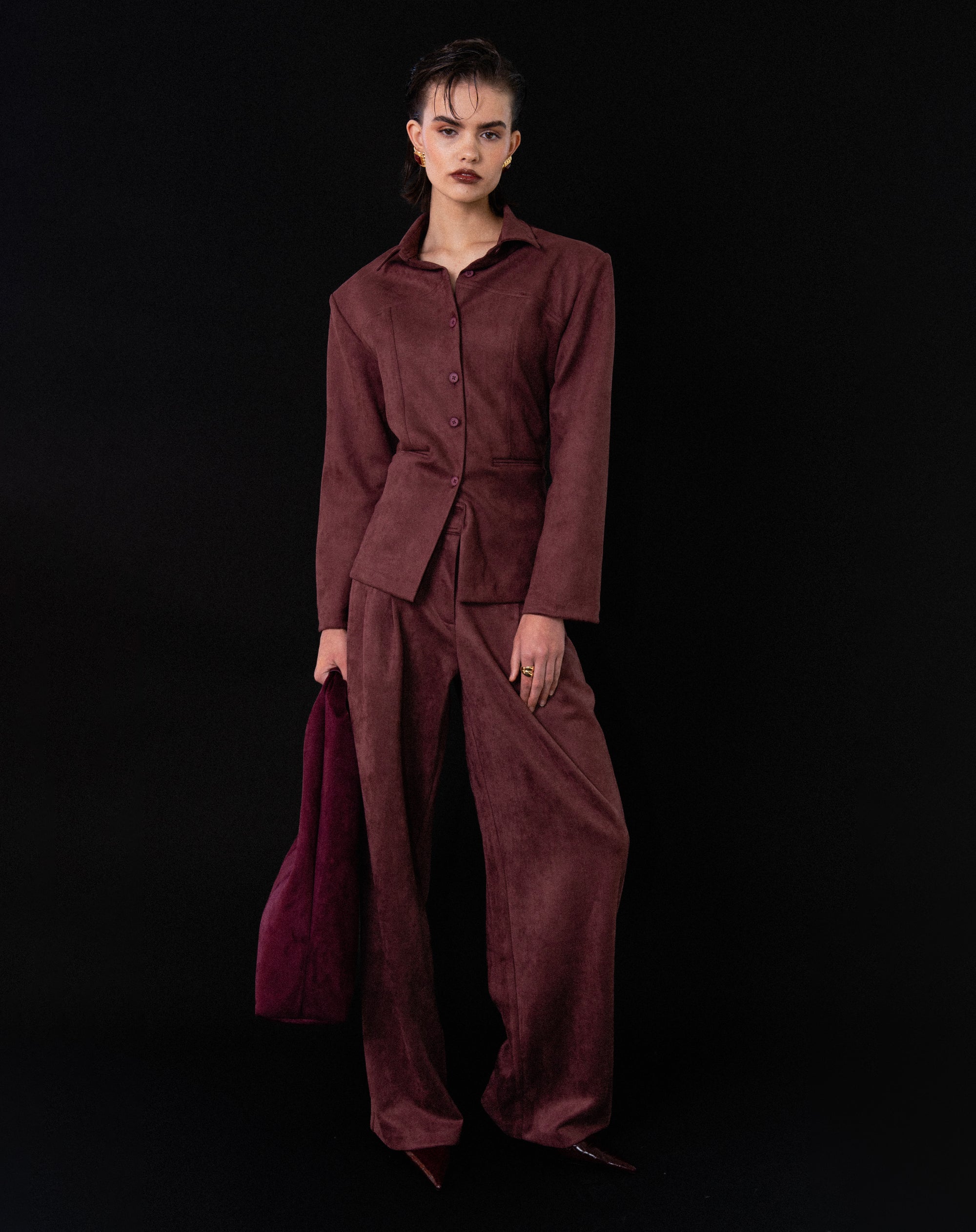 Mara Suede Wide Leg Pants, Burgundy