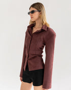 Kai Suede Cinched Jacket Top, Dark Cherry