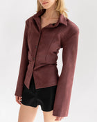 Kai Suede Cinched Jacket Top, Dark Cherry