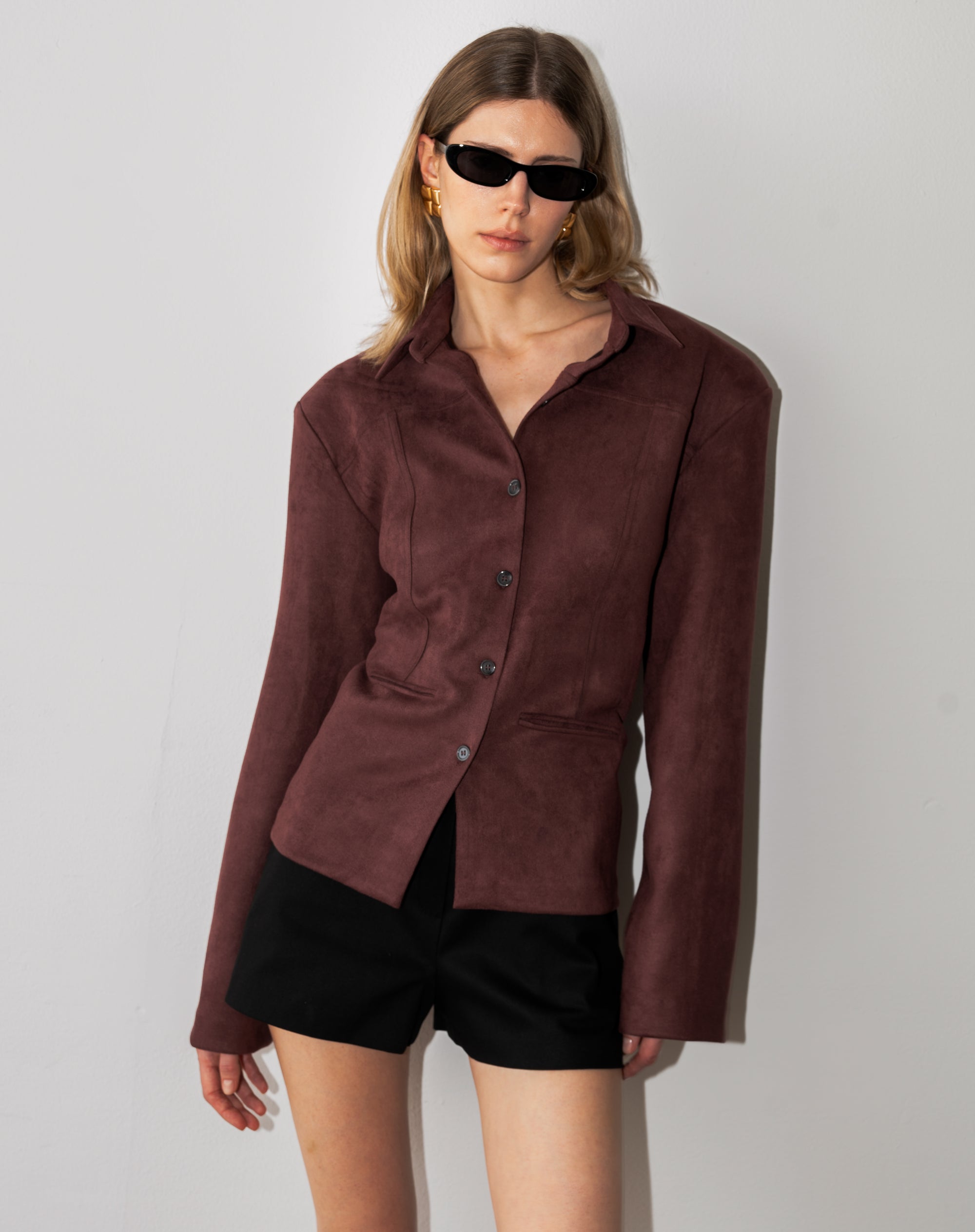 Kai Suede Cinched Jacket Top, Dark Cherry