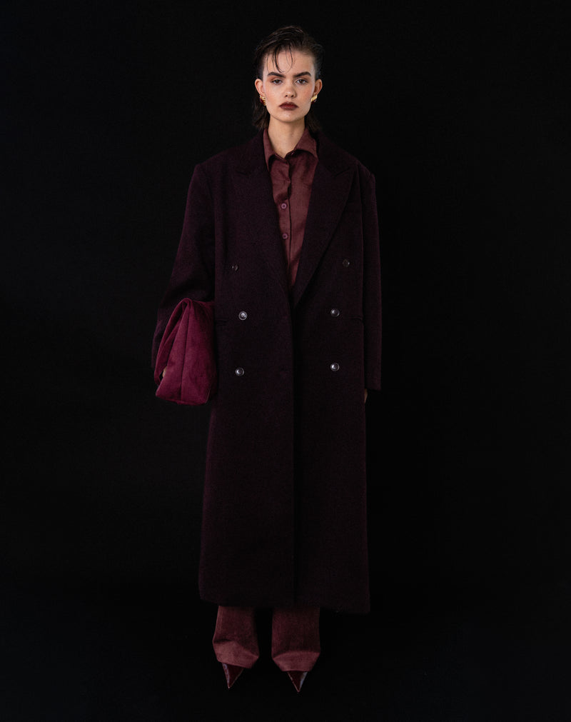 Kieran Oversized Double Breasted Coat, Burgundy