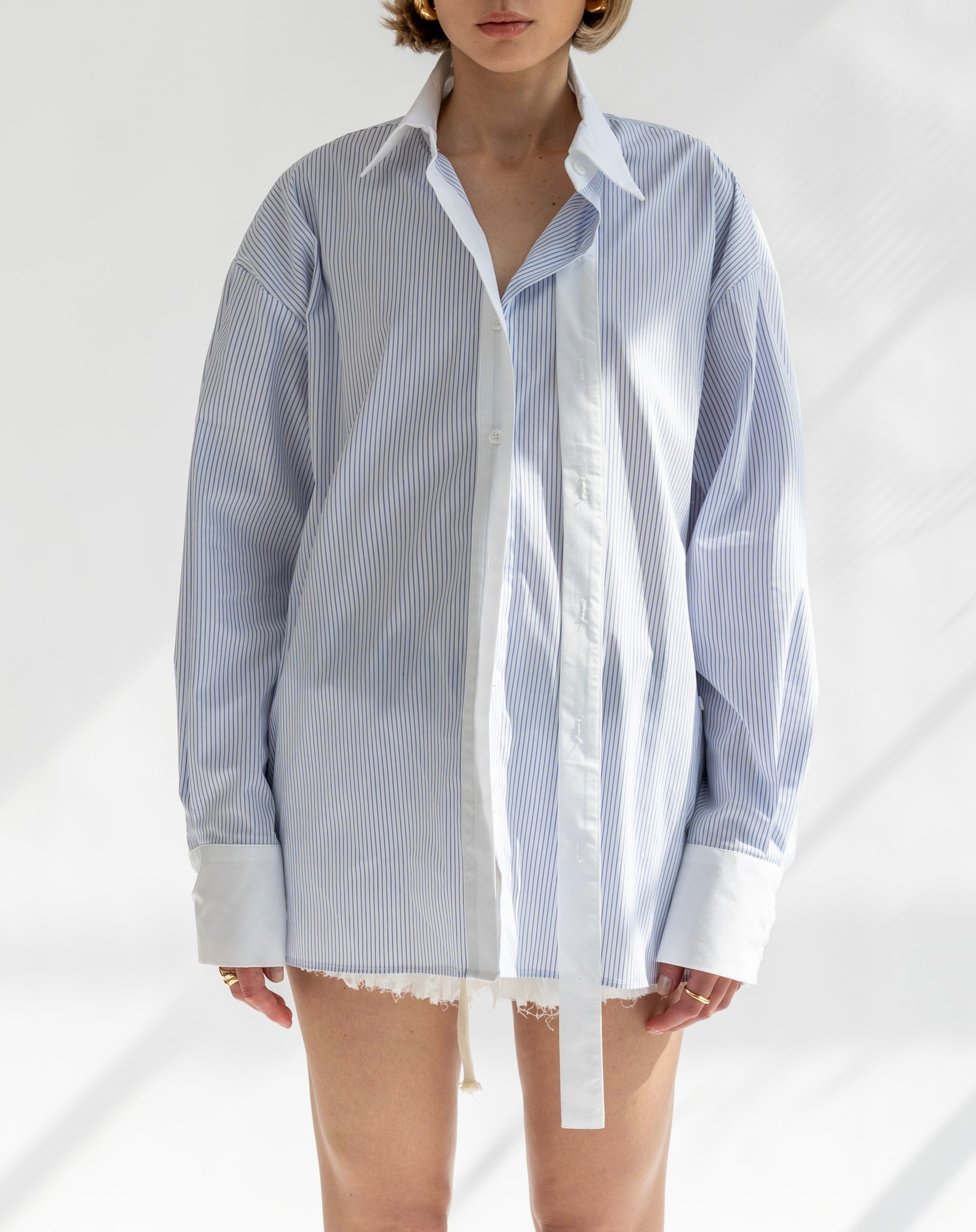 Chemise rayée à double patte de boutonnage Bjorn, bleu clair