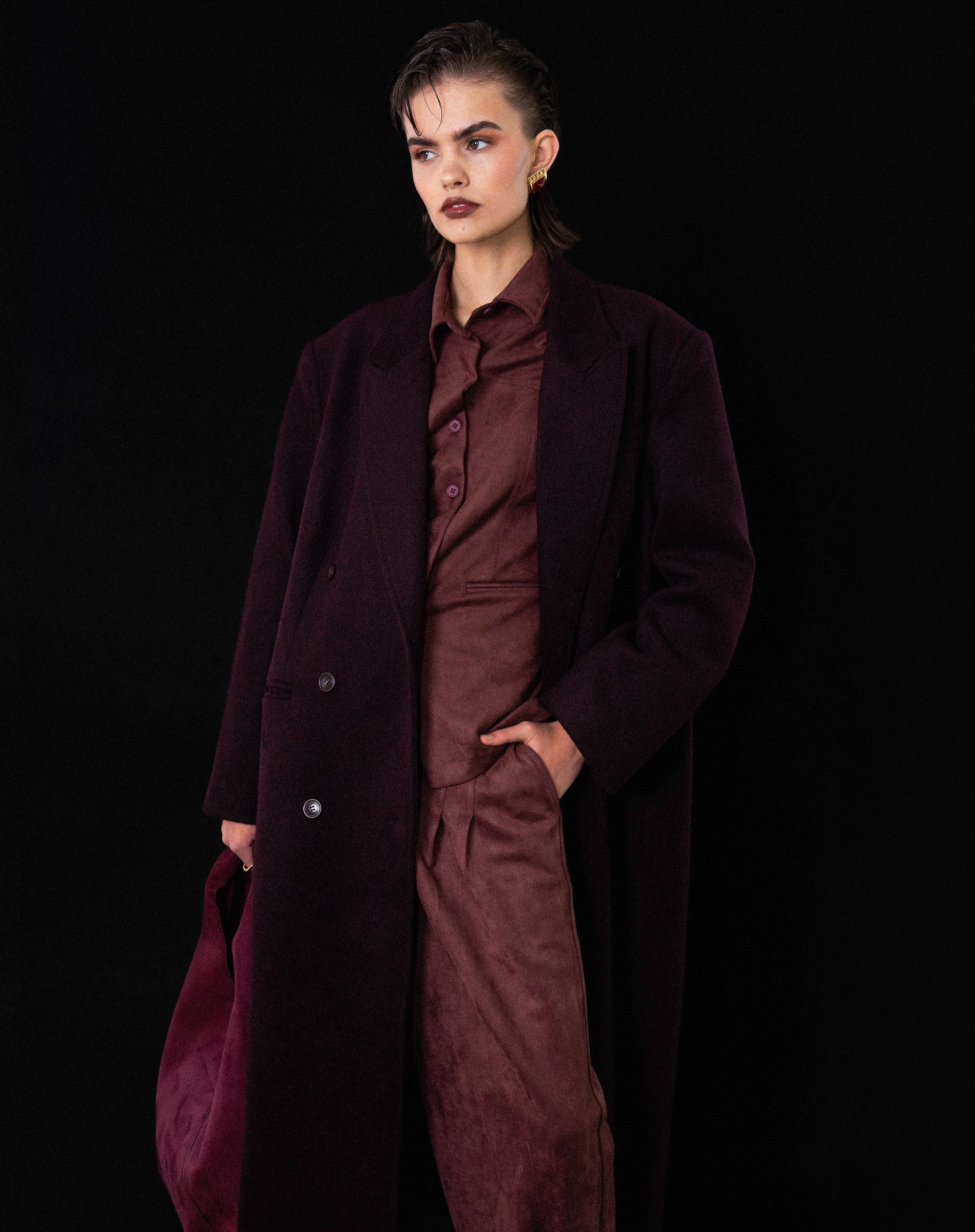 Mara Suede Wide Leg Pants, Burgundy