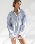 Chemise rayée à double patte de boutonnage Bjorn, bleu clair