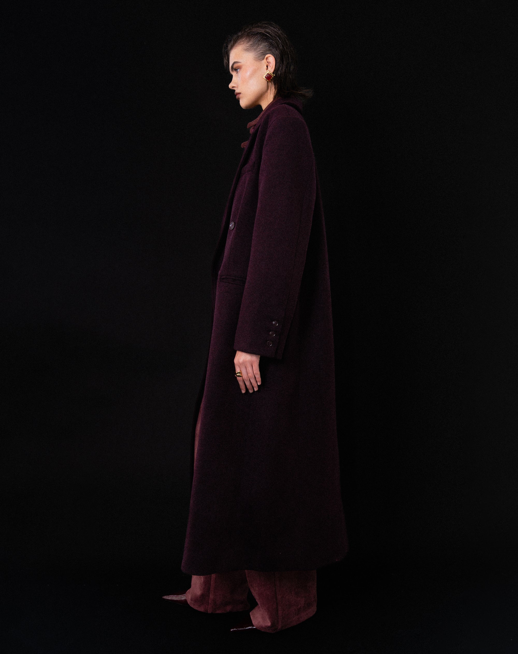 Kieran Oversized Double Breasted Coat, Burgundy