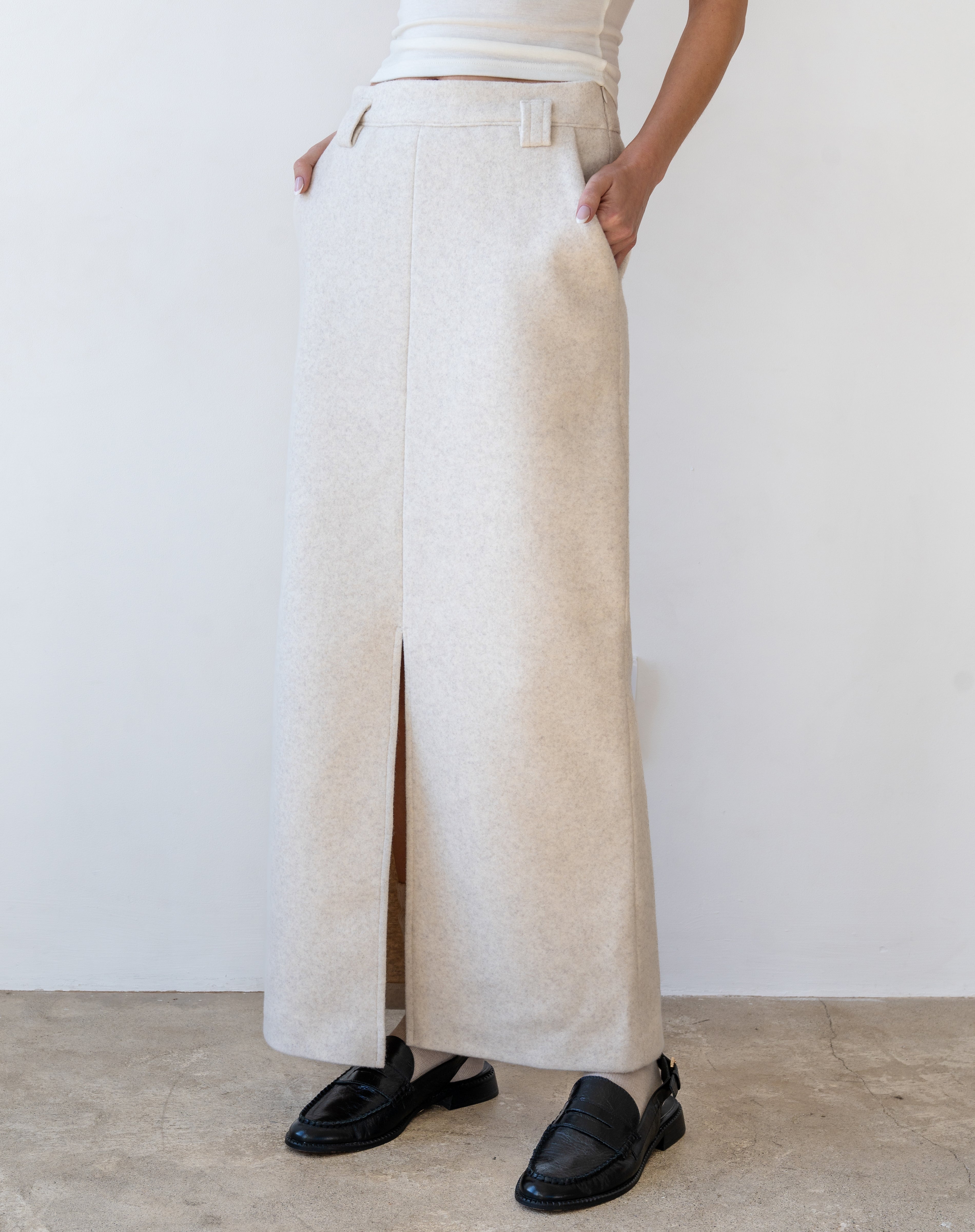 Winter Wool Blend Maxi Skirt, Ivory