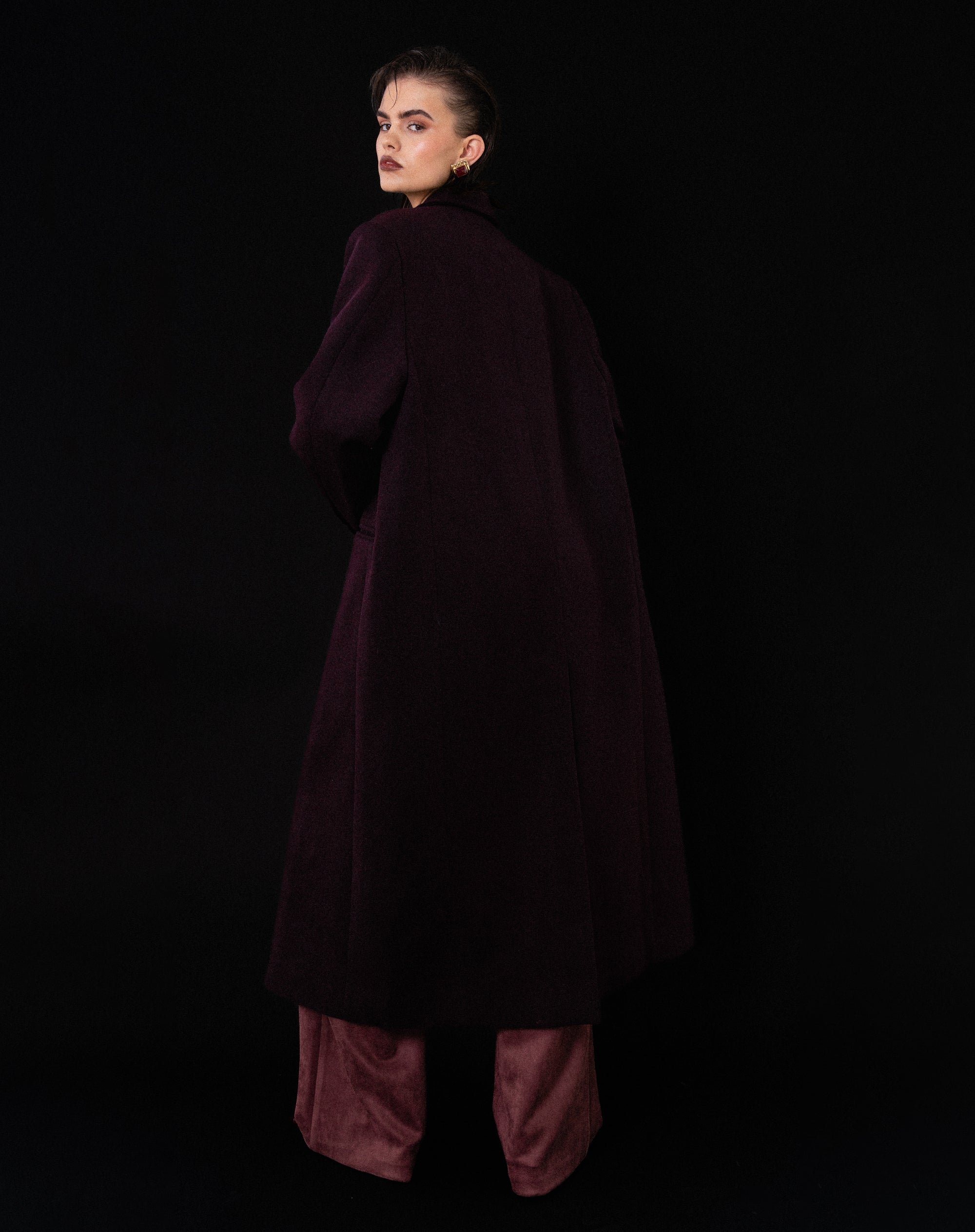 Kieran Oversized Double Breasted Coat, Burgundy