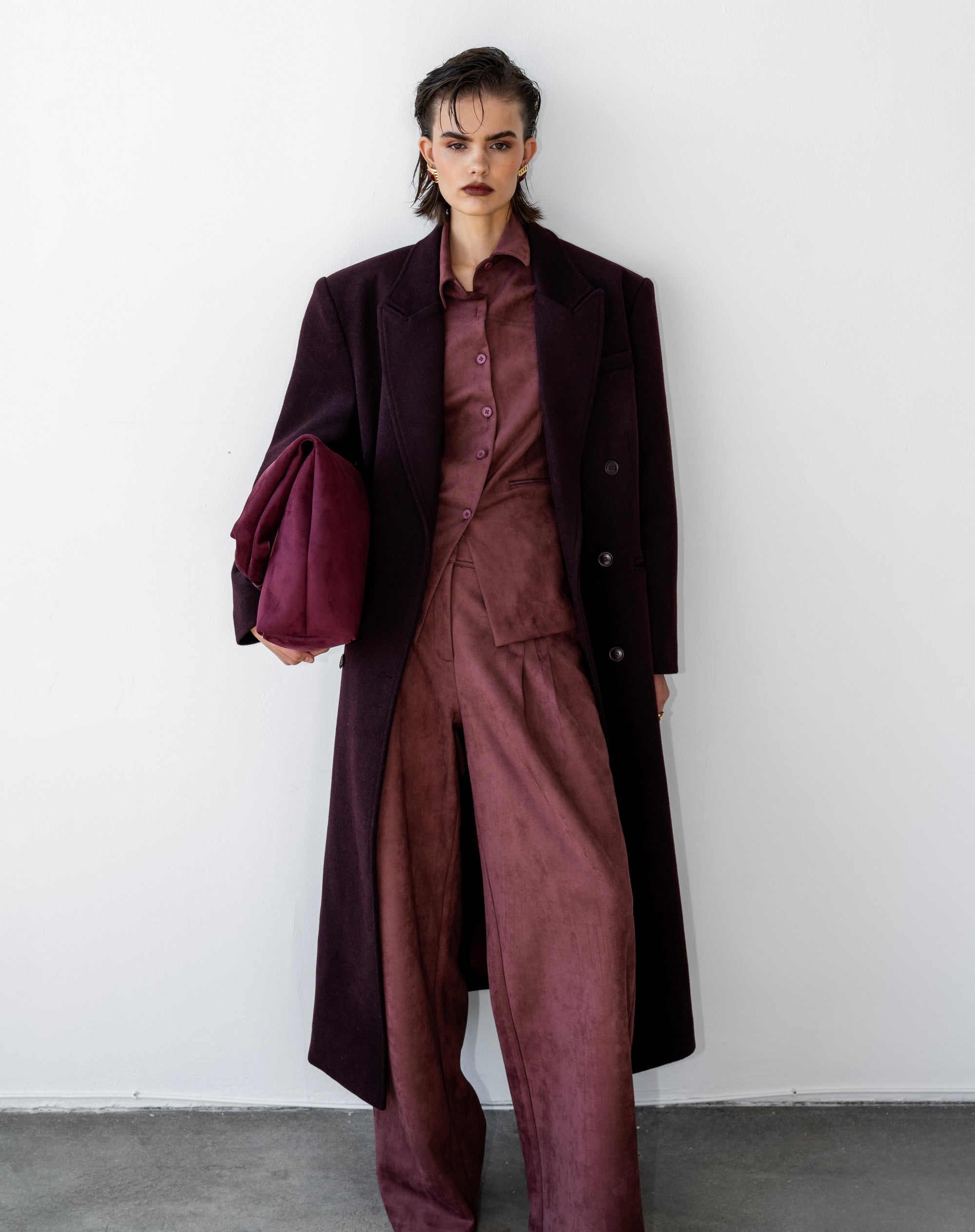 Mara Suede Wide Leg Pants, Burgundy