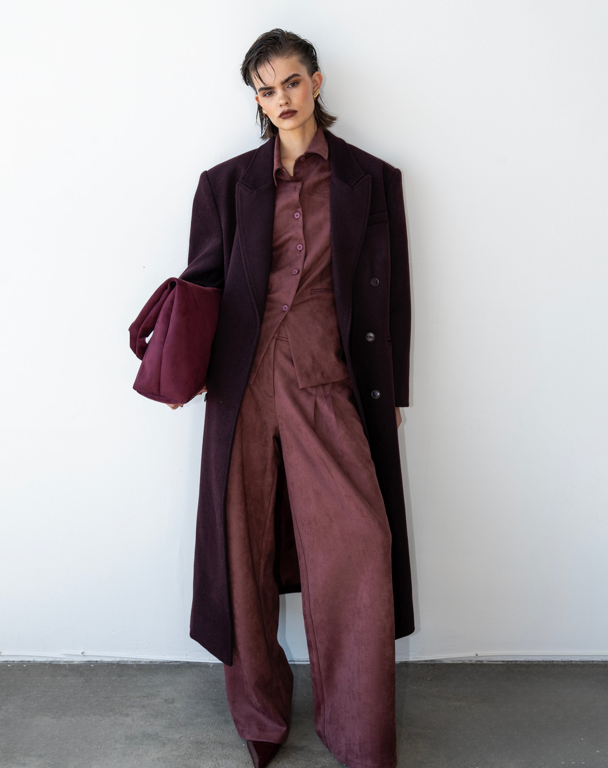 Mara Suede Wide Leg Pants, Burgundy