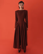 Aisling Oversized Shoulder Midi Dress, Burgundy