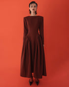 Aisling Oversized Shoulder Midi Dress, Burgundy