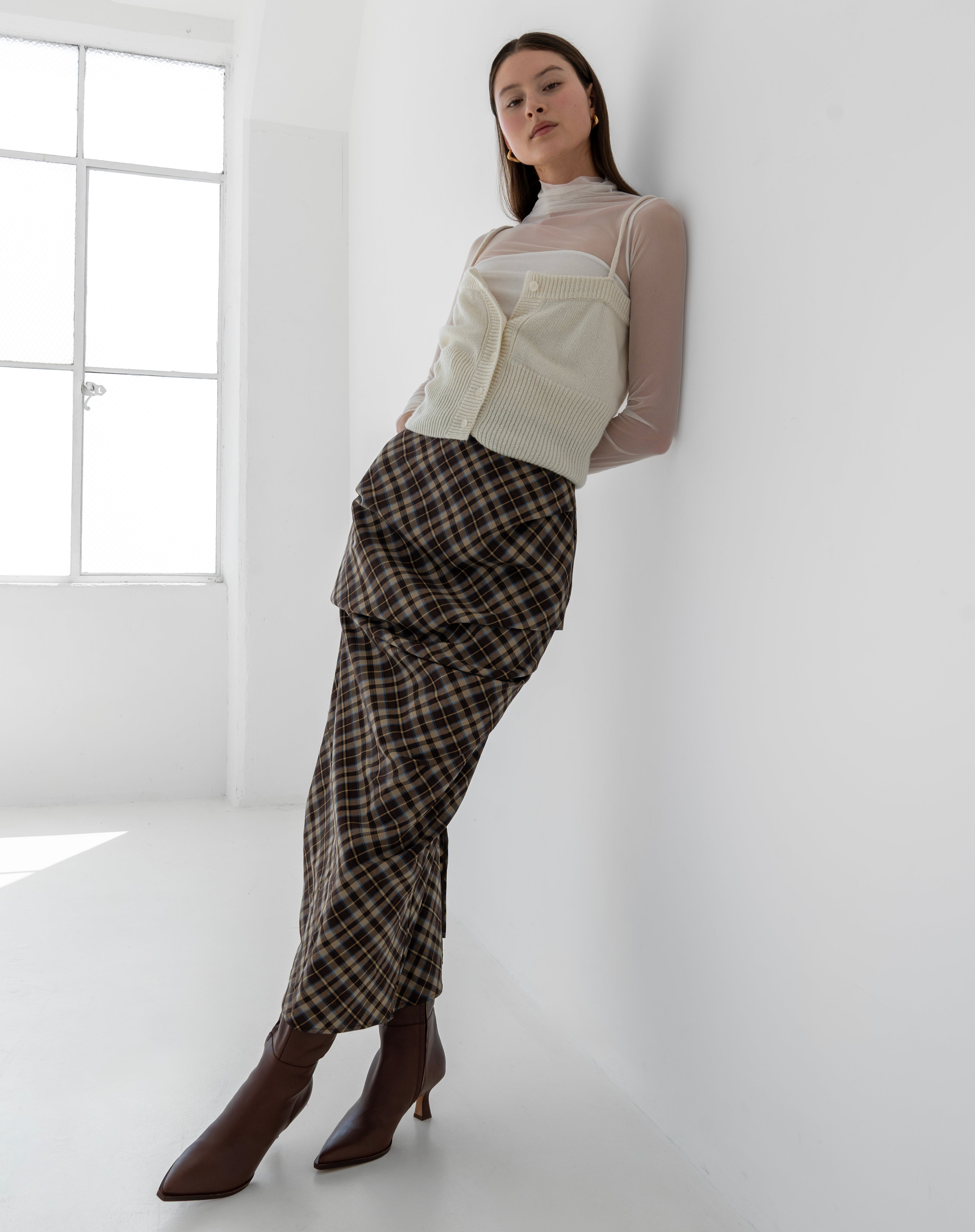 Daniel Plaid Maxi Skirt, Brown Multi