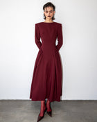 Aisling Oversized Shoulder Midi Dress, Burgundy