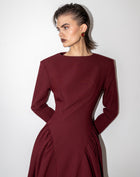 Aisling Oversized Shoulder Midi Dress, Burgundy