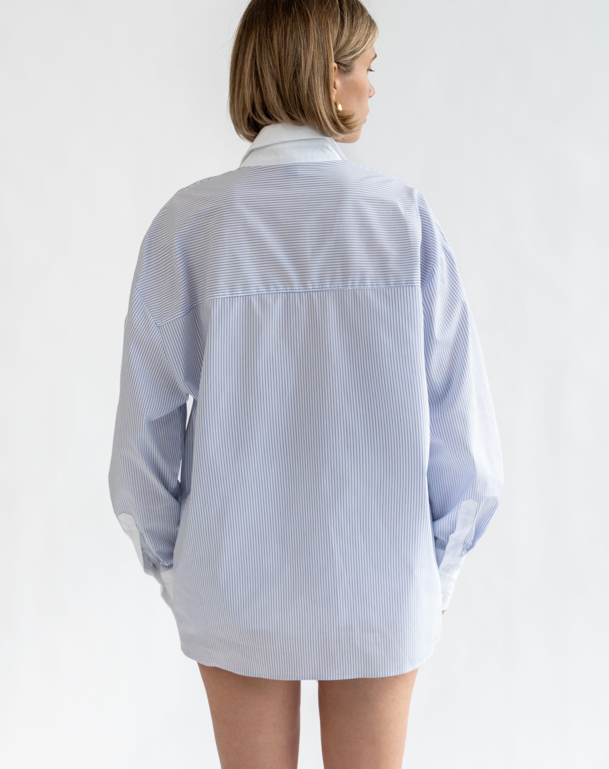 Chemise rayée à double patte de boutonnage Bjorn, bleu clair