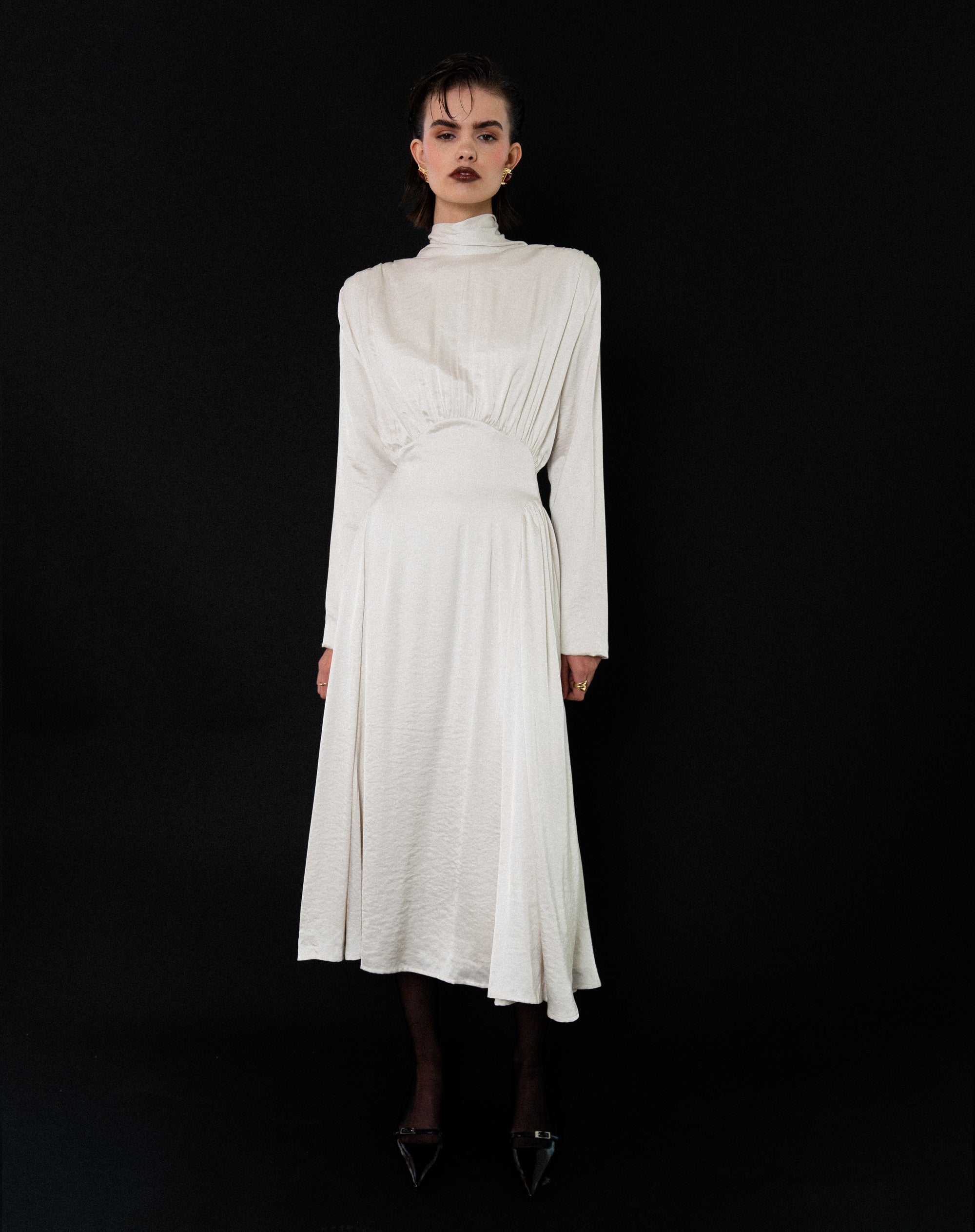 Nina High Neck Dress, Ivory