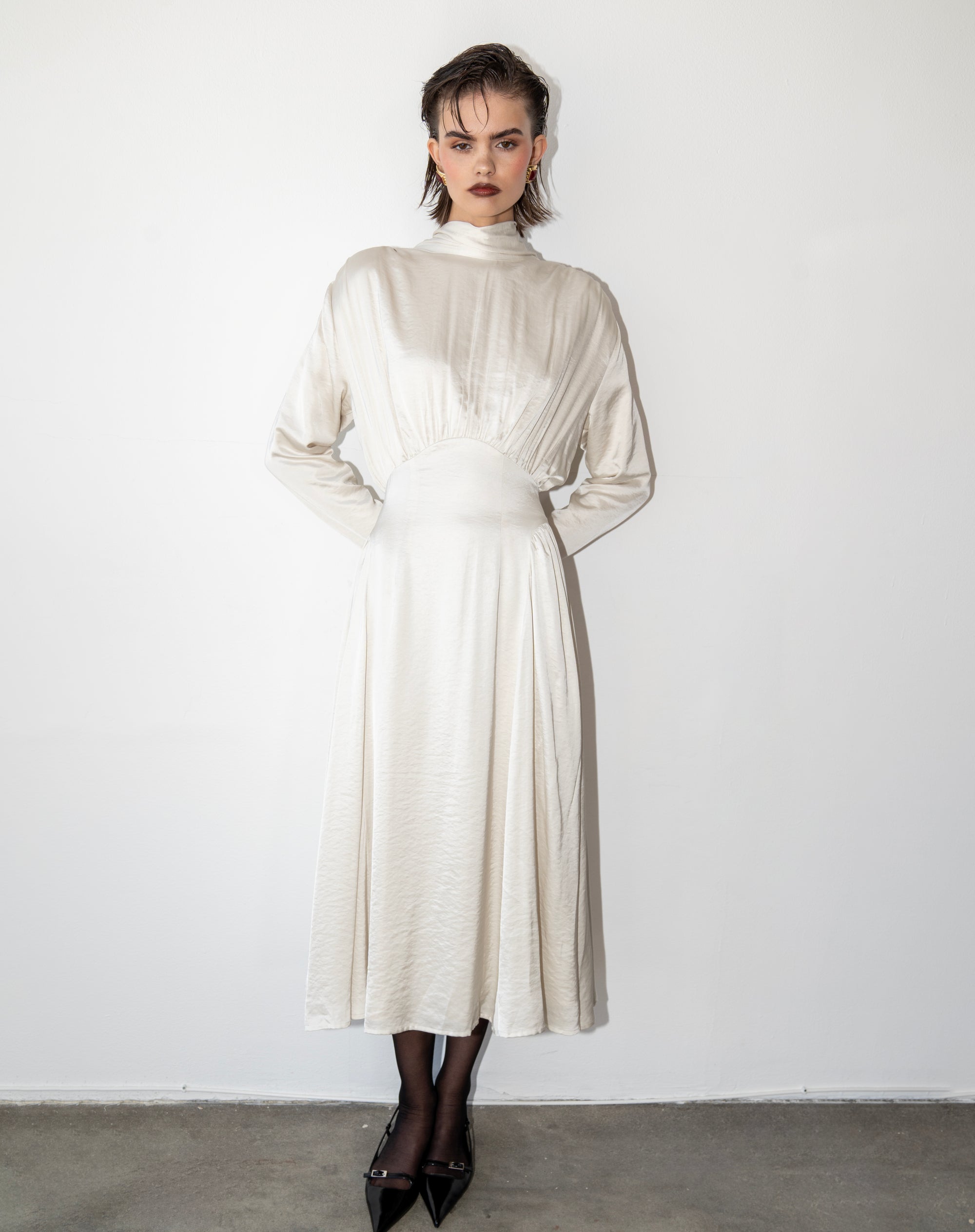 Nina High Neck Dress, Ivory