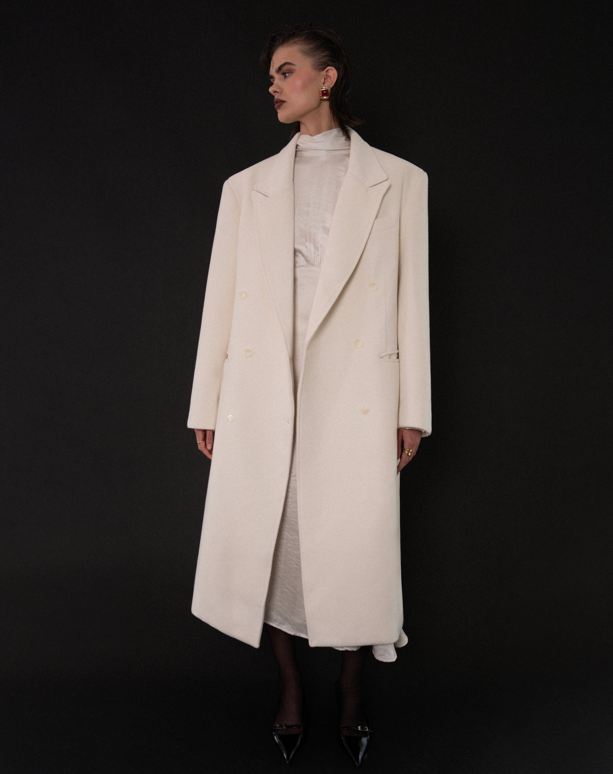 Kieran Oversized Double Breasted Coat, Off White