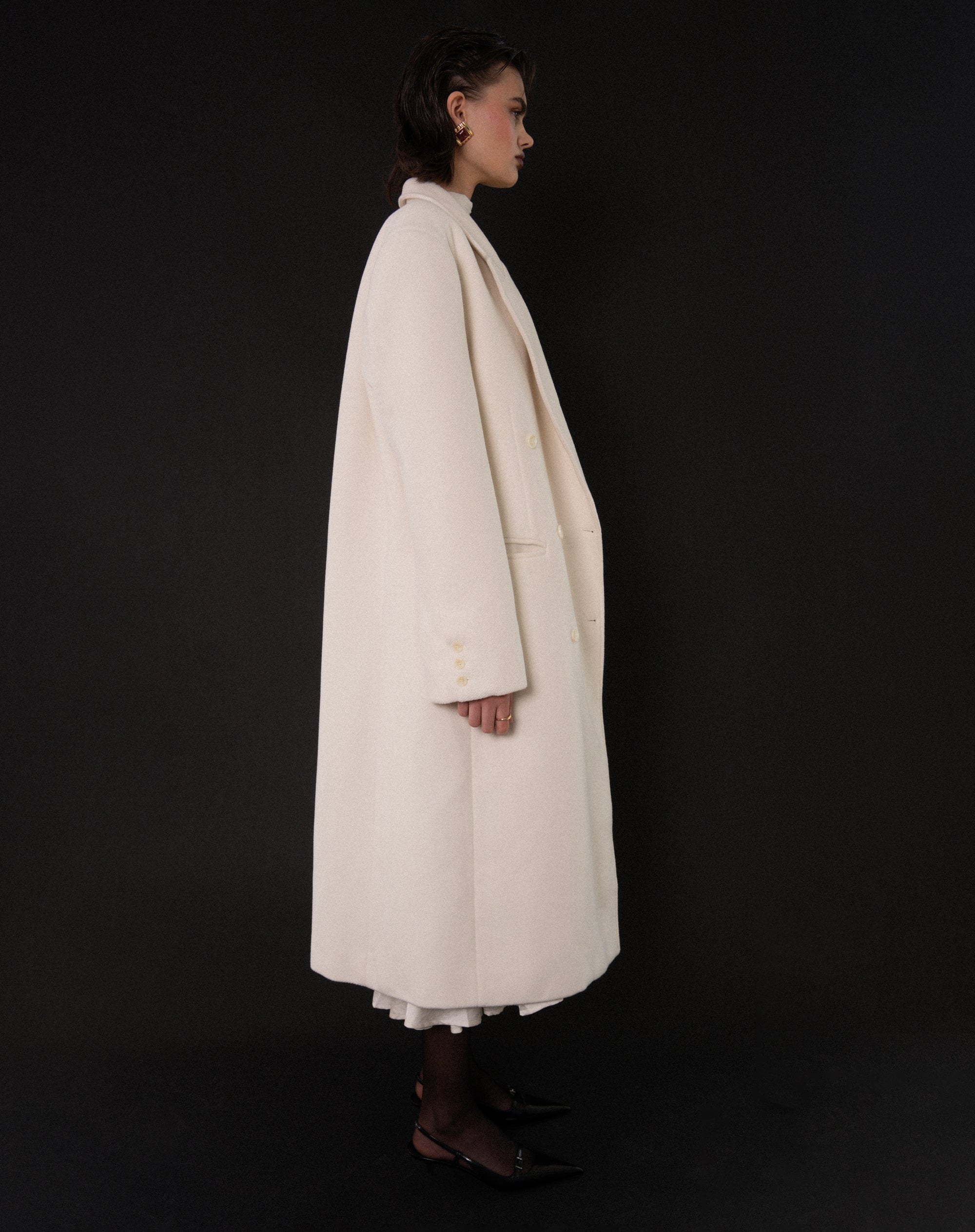 Kieran Oversized Double Breasted Coat, Off White