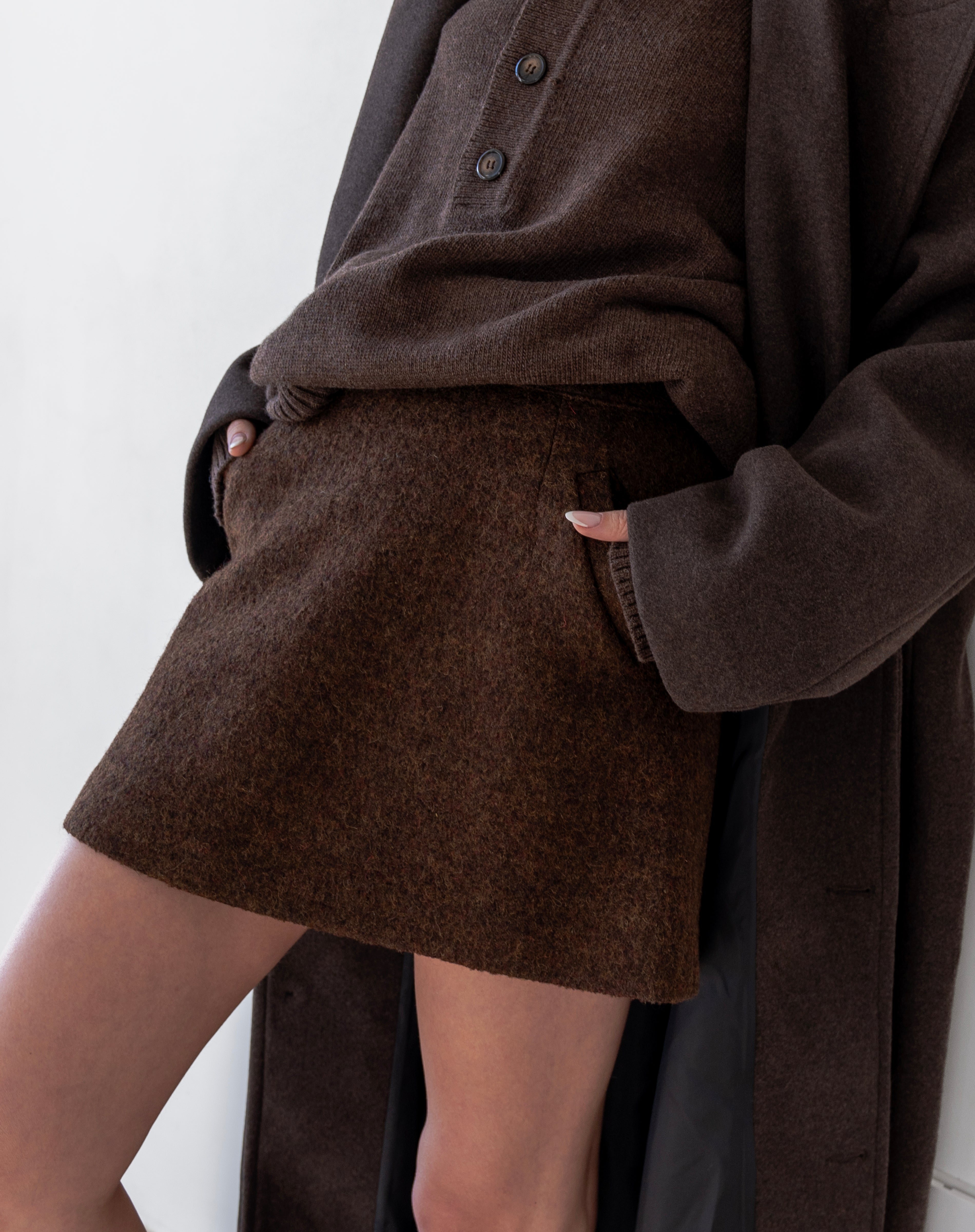 Milo Wool Mini Skirt, Dark Brown