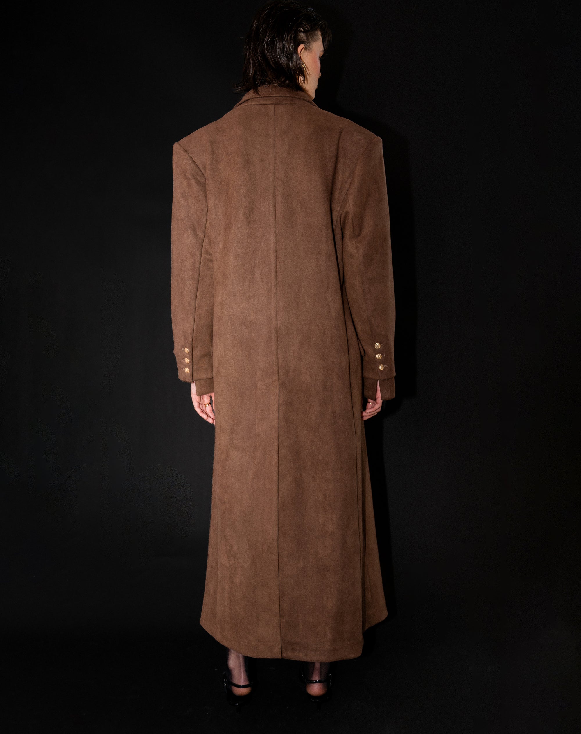 Rowan Suede Oversized Maxi Coat, Dark Brown