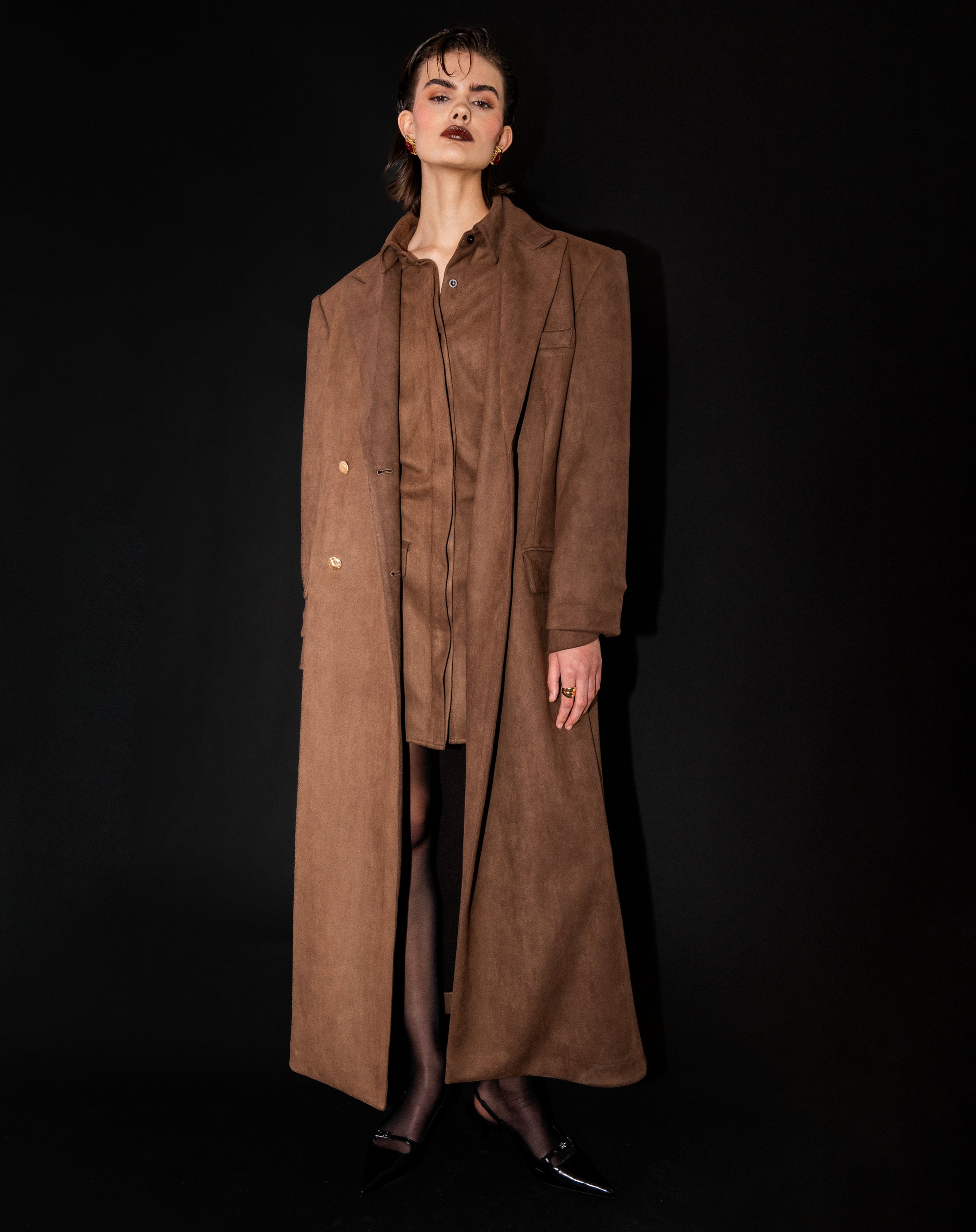 Rowan Suede Oversized Maxi Coat, Dark Brown