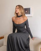 Viviana High Neck Maxi Dress, Charcoal