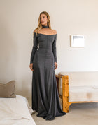 Viviana High Neck Maxi Dress, Charcoal