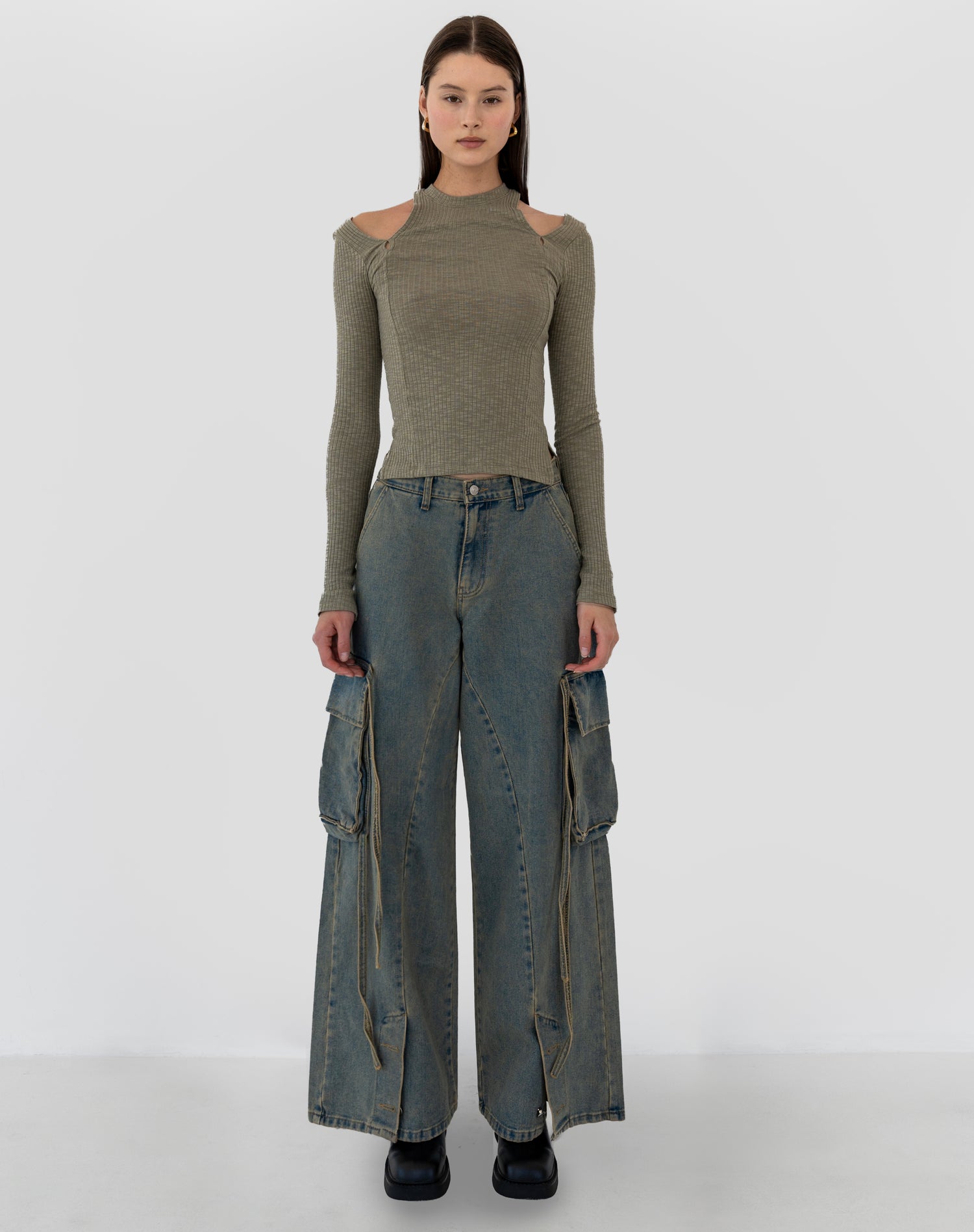 Ashe Pocket Cargo Jeans, Mid Green Wash