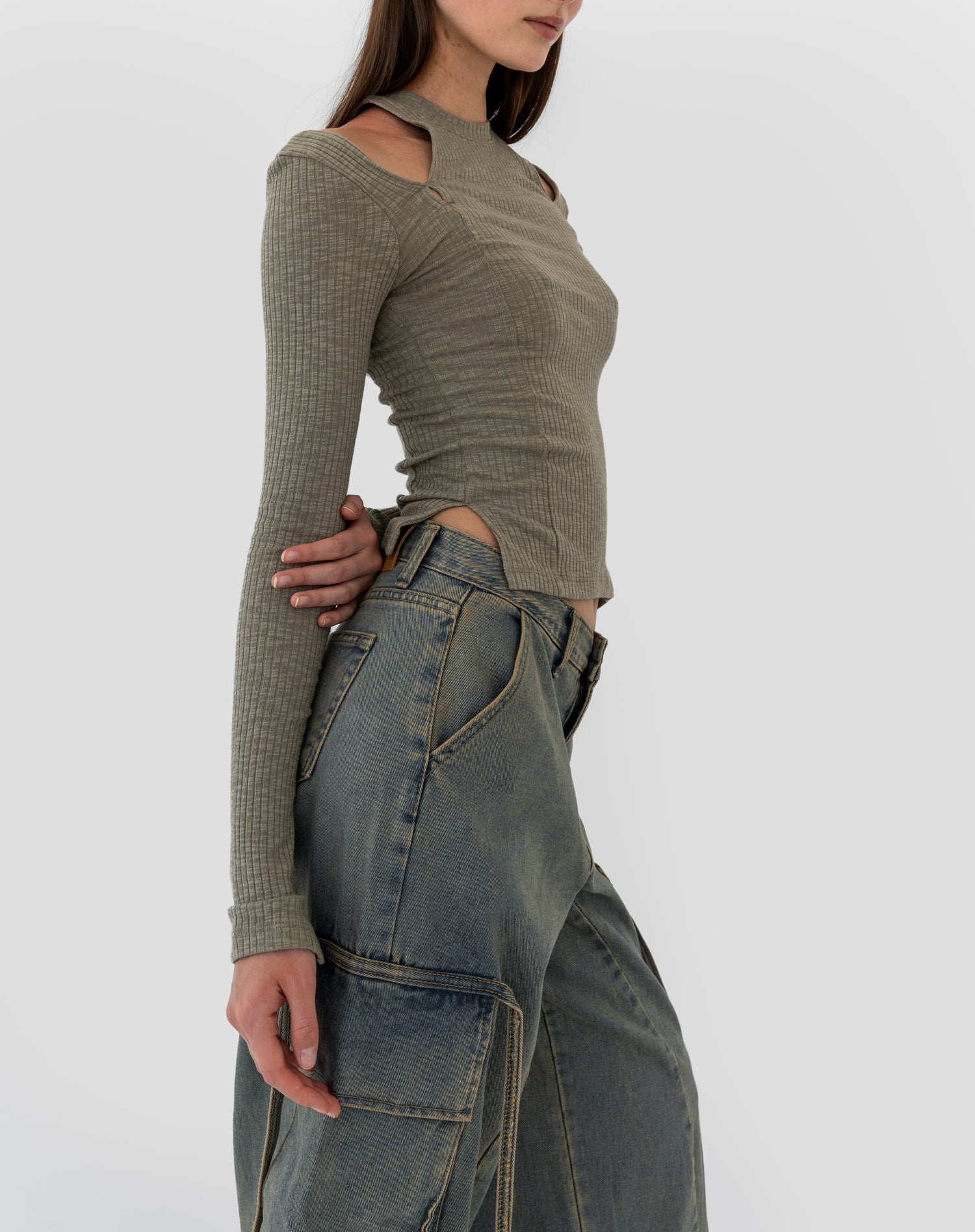 Ashe Pocket Cargo Jeans, Mid Green Wash