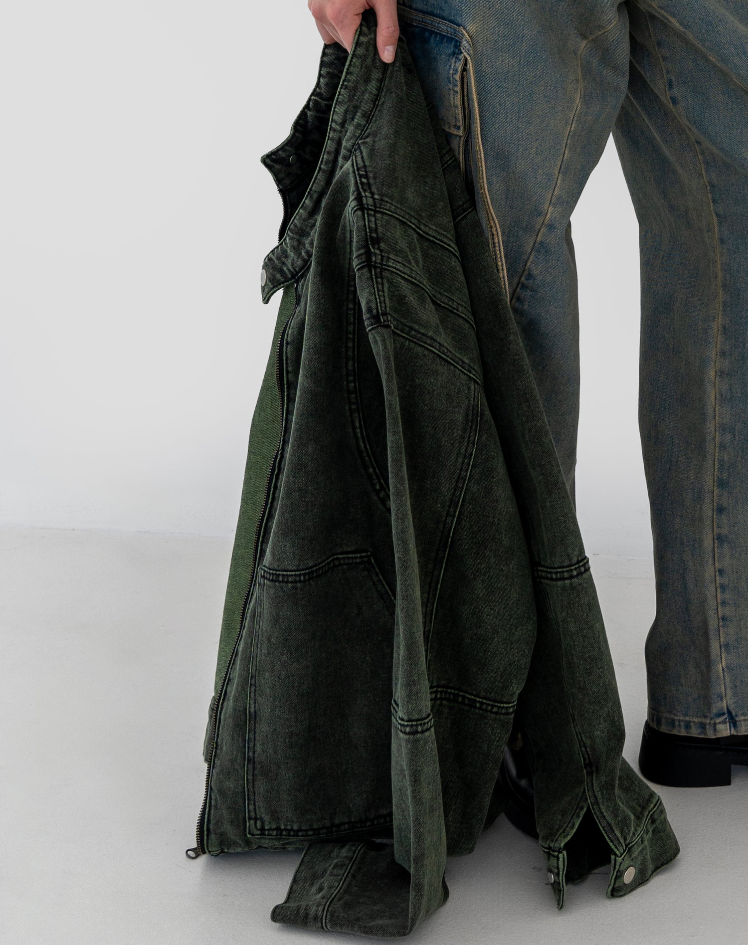 Reece Oversized Denim Jacket, Green Wash