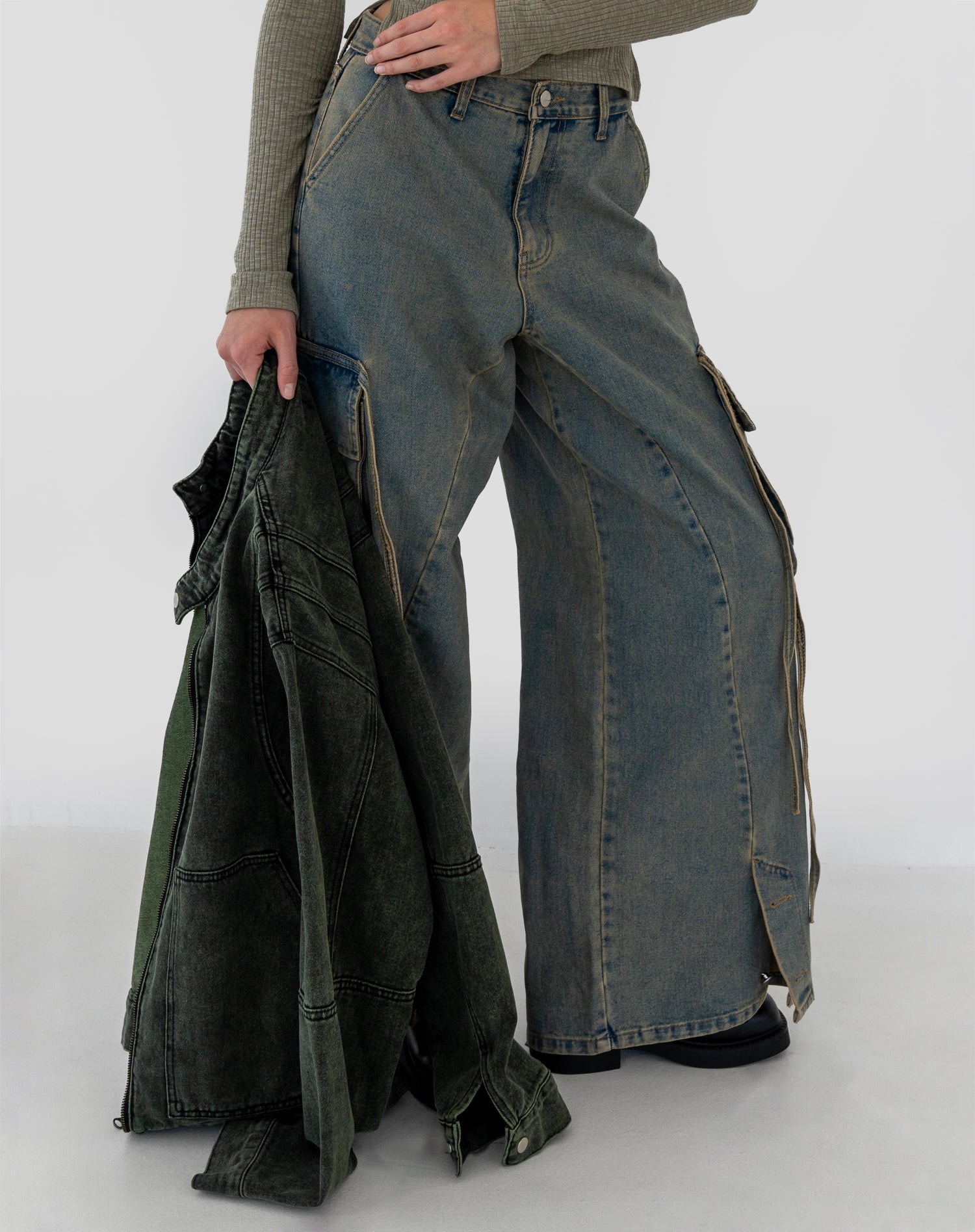 Reece Oversized Denim Jacket, Green Wash
