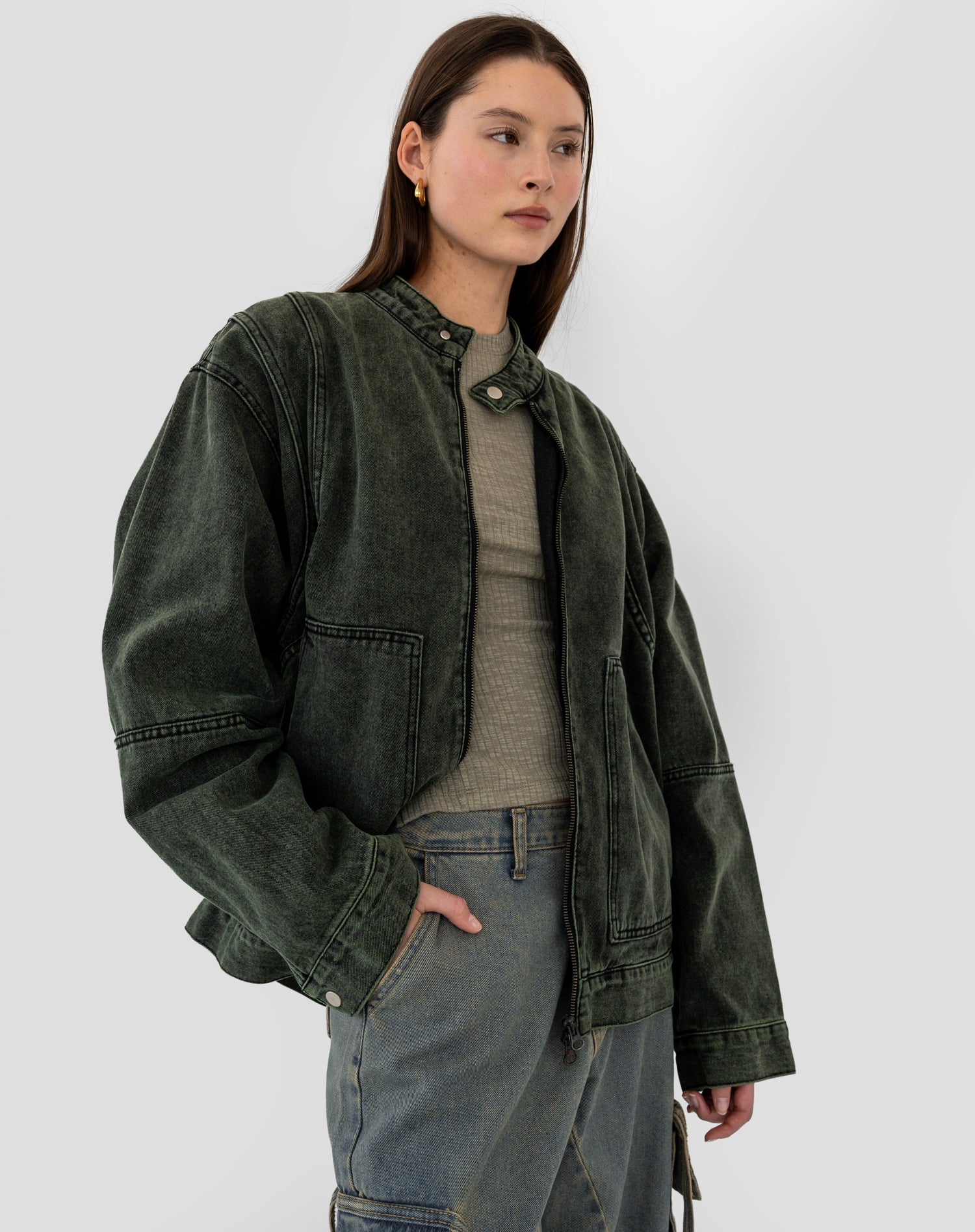 Ashe Pocket Cargo Jeans, Mid Green Wash