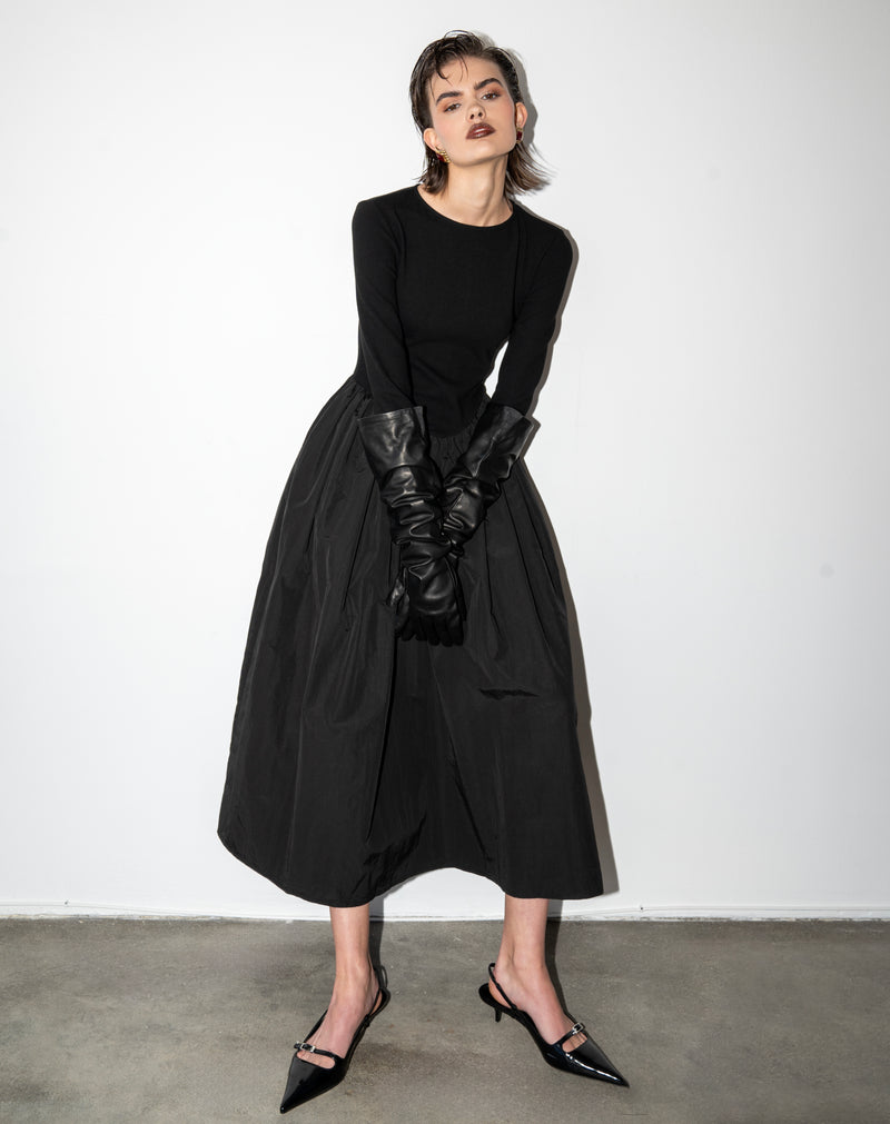Vestido largo con cintura vasca Kira, negro