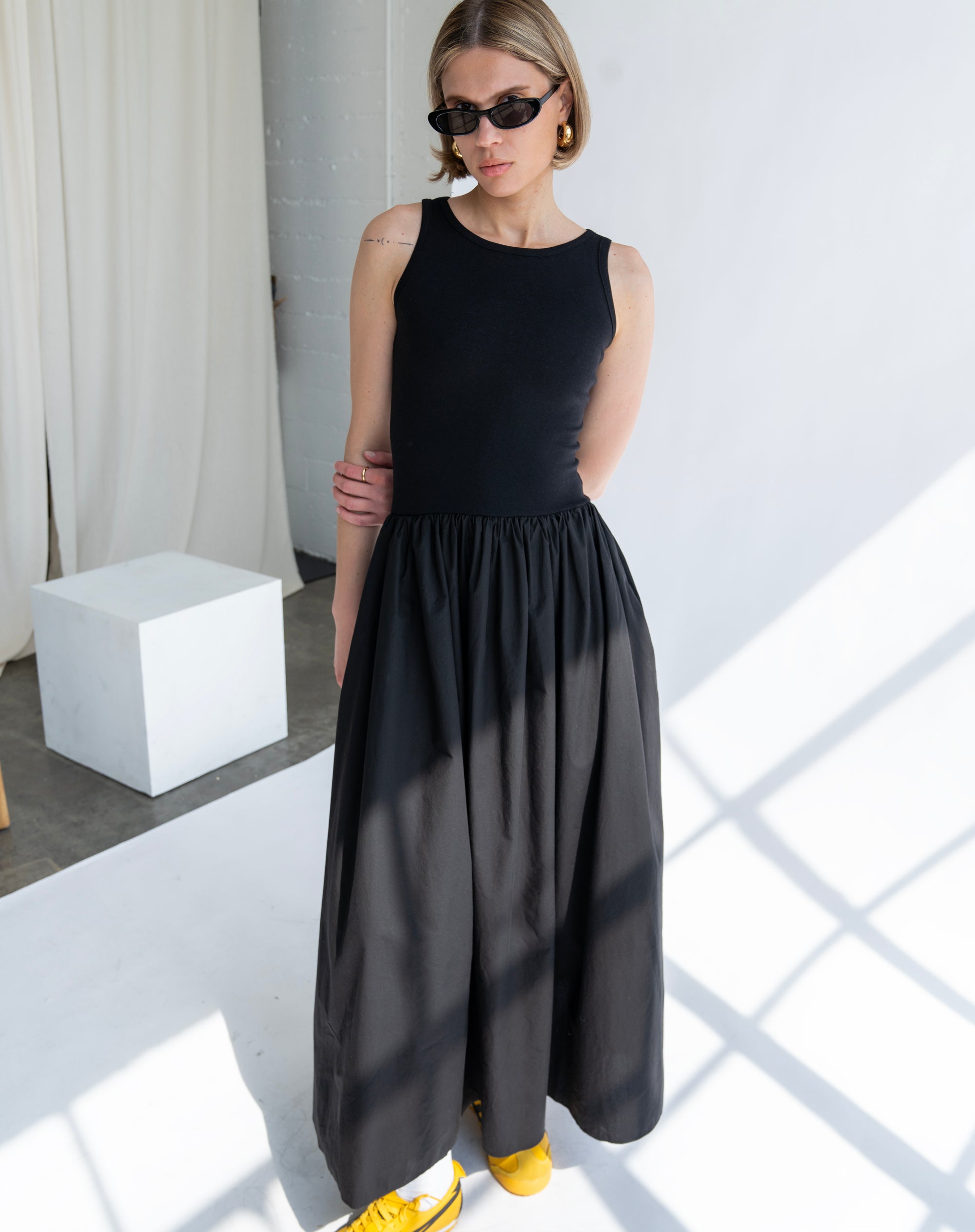 Arlo Sleeveless Flared Maxi Dress, Black