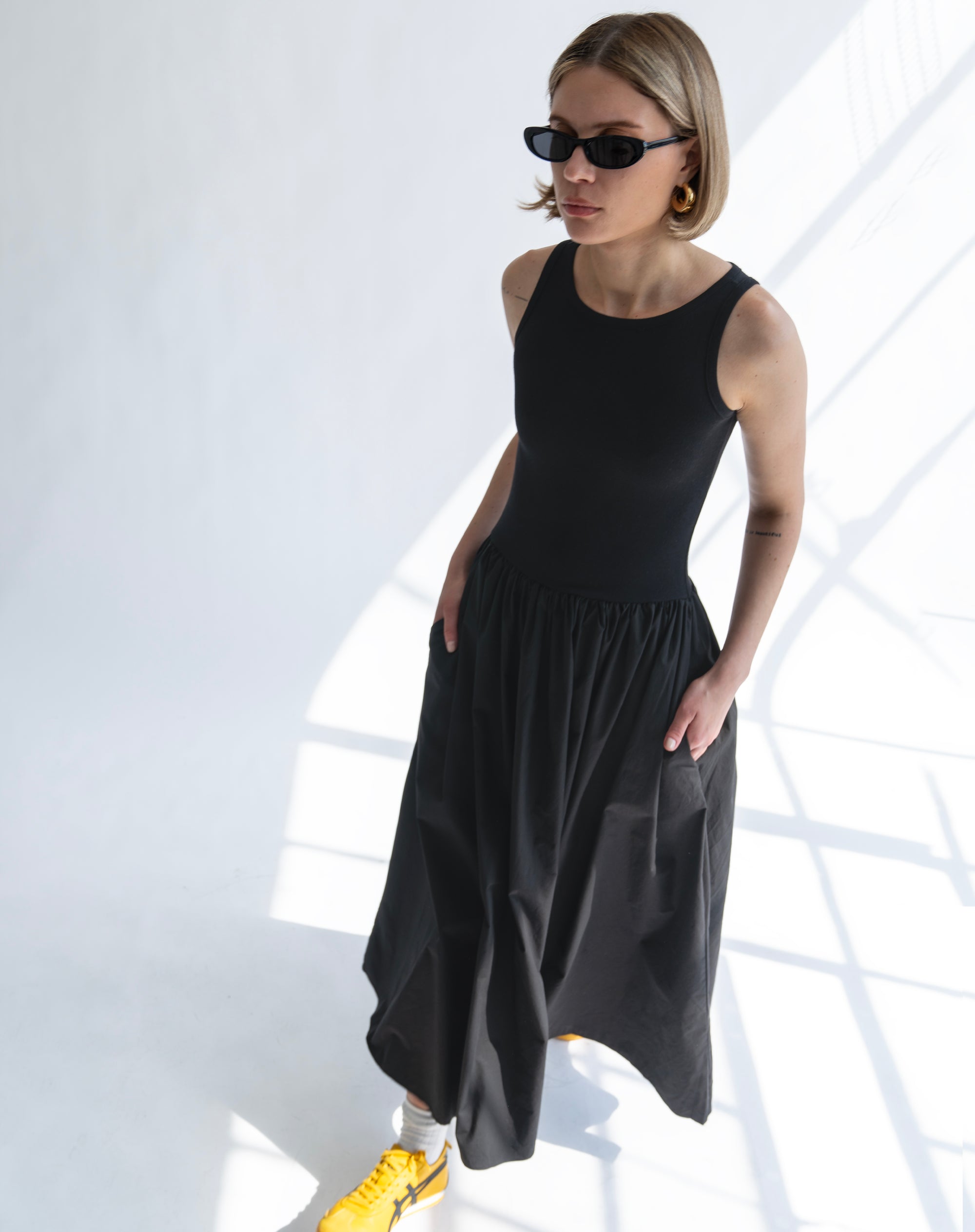 Arlo Sleeveless Flared Maxi Dress, Black