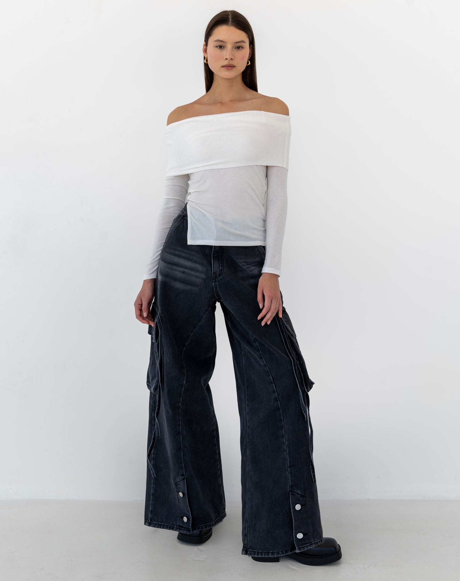Colette Off Shoulder Slit Top, Ivory
