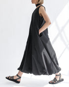 Anya A Line Puffed Hem Maxi Dress, Black