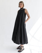 Anya A Line Puffed Hem Maxi Dress, Black