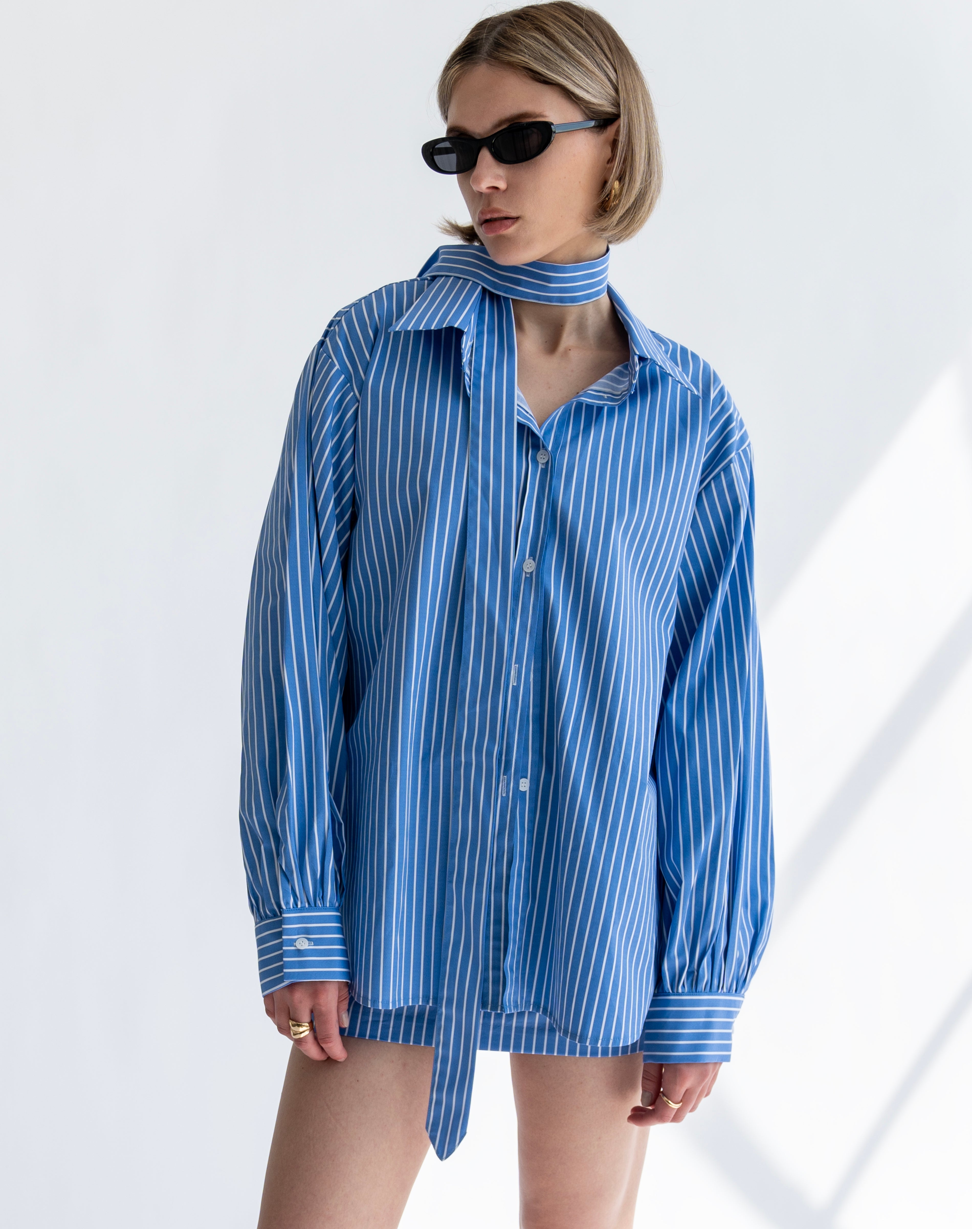 Lyla Striped Shirt With Scarf, Blue