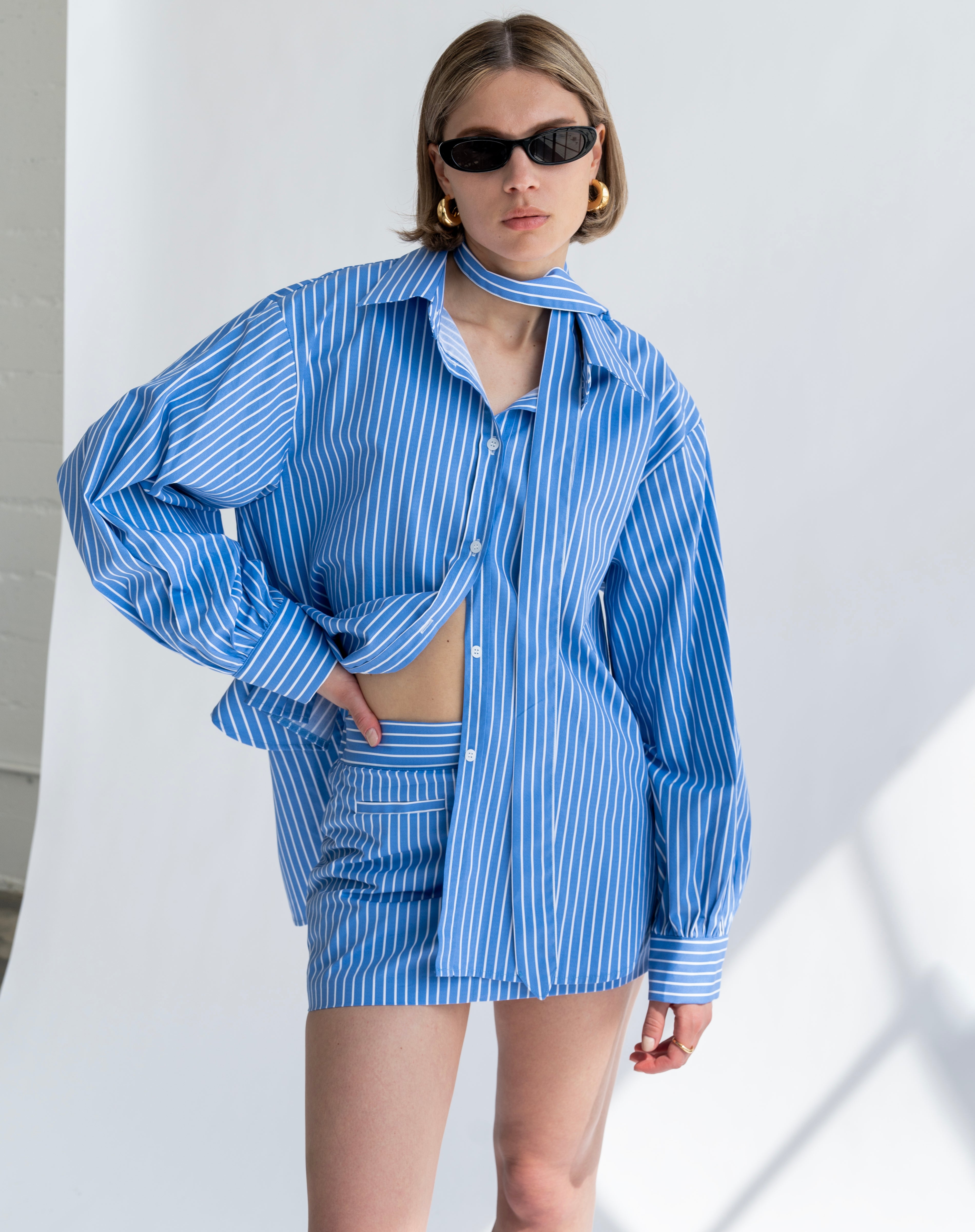 Naomi Striped Mini Skirt, Blue - Pre Order
