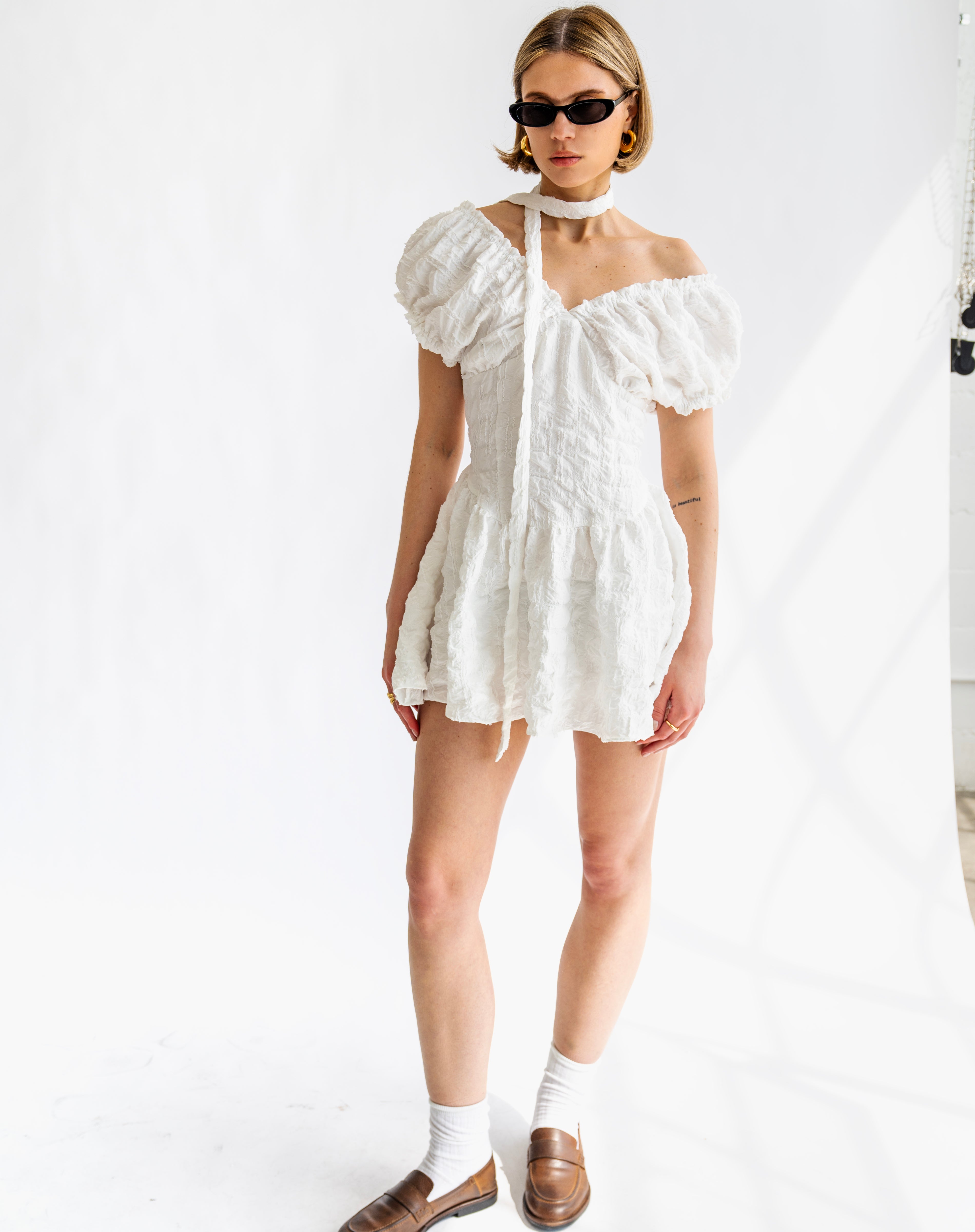 Amelia Off Shoulder Mini Dress, White