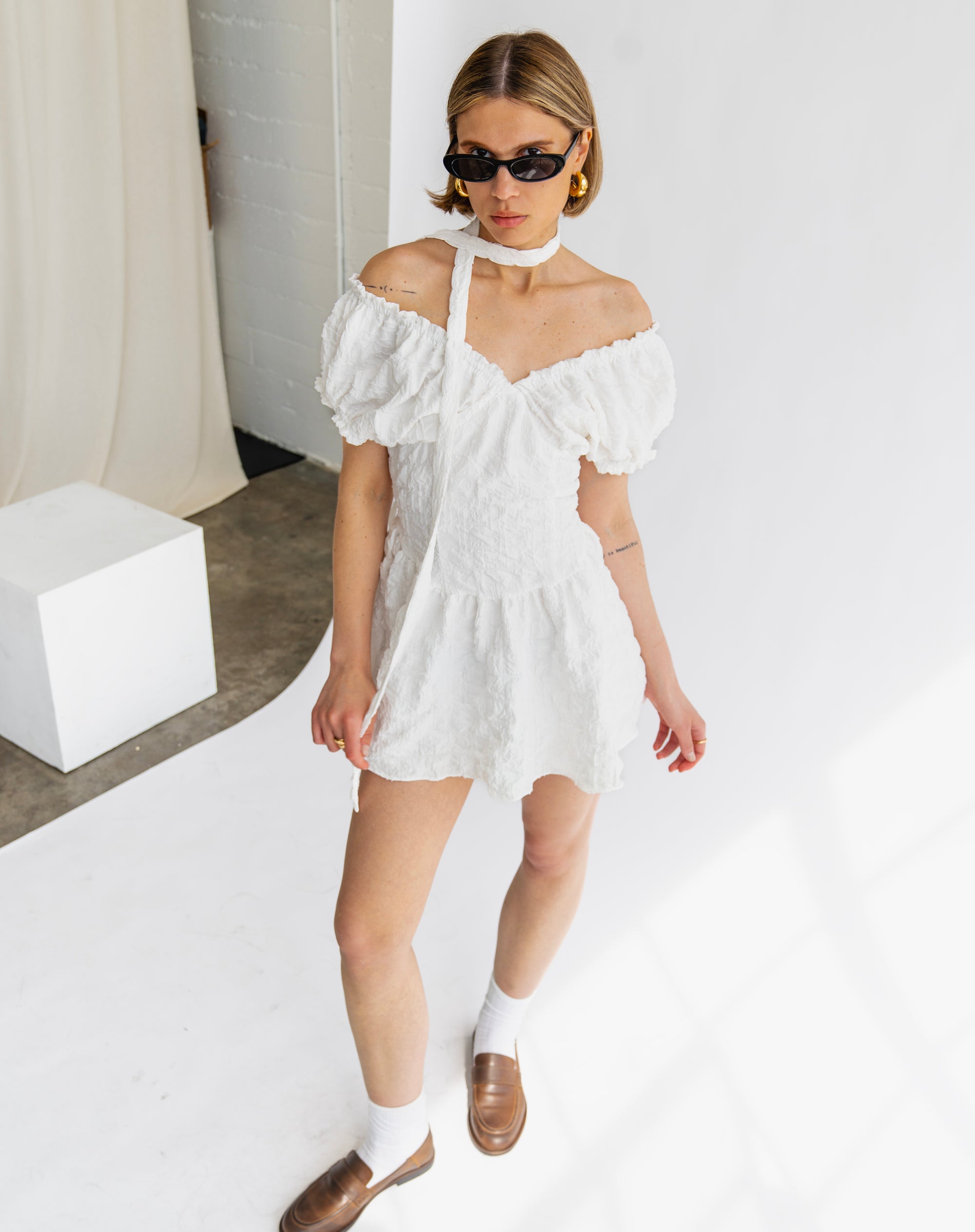 Amelia Off Shoulder Mini Dress, White