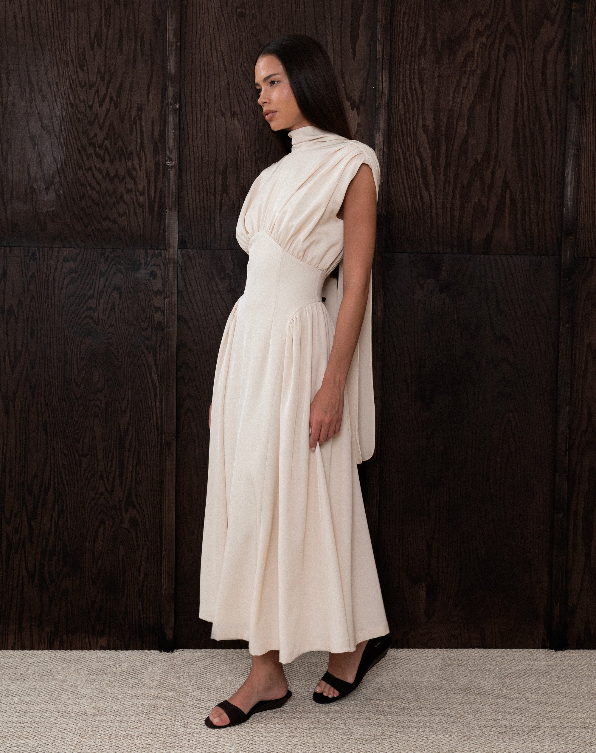 Eliana Sleeveless Back Tie Dress, Oat